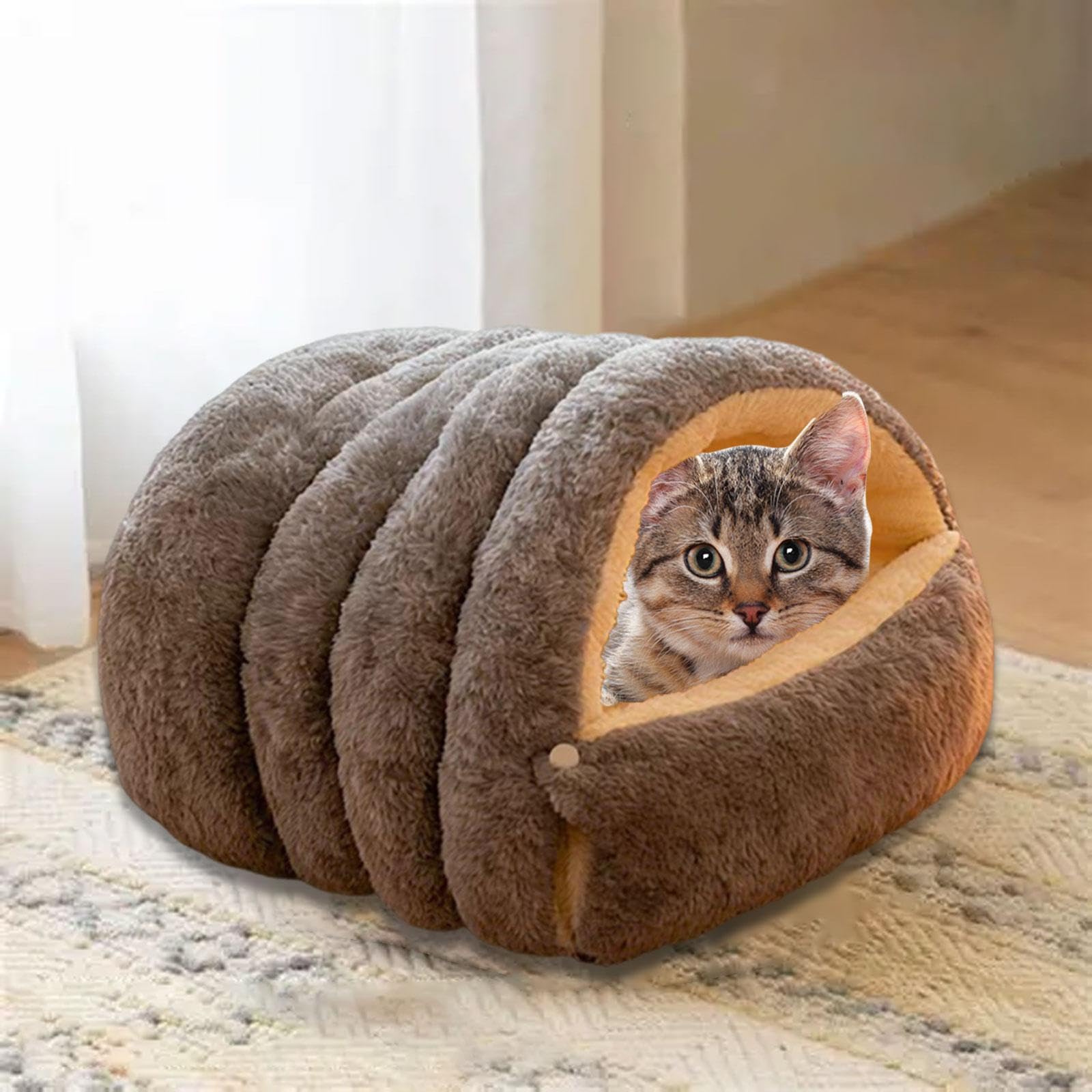 Cama Cueva para Gatos, Cálida, Nido Cerrado para Gatos de Interior, Refugio Suave para Todas, Casa para Que Duerma, Refugio Par, Gris M