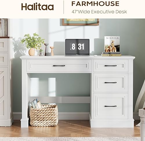 Miniatura 3 de Farmhouse - Escritorio ejecutivo de 47 pulgadas con cajón de archivos, escritorio para computadora con 4 cajones, estación de trabajo para escribir,