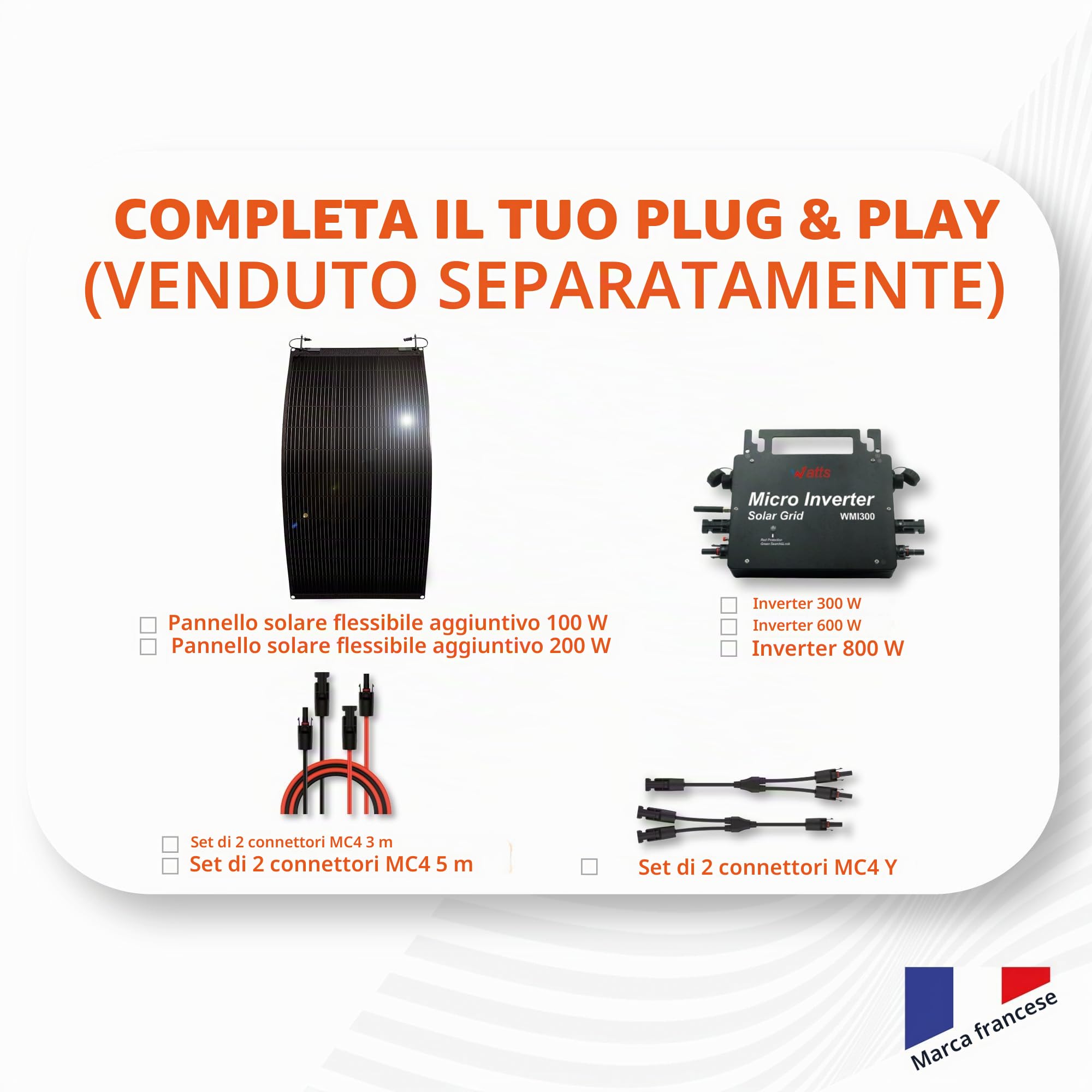 W Onder Full Energy - Pannello solare flessibile 100W - Monocristallino, ad alta efficienza, IP67 - per Balcone, Campeggio Car, Barche, ecc..