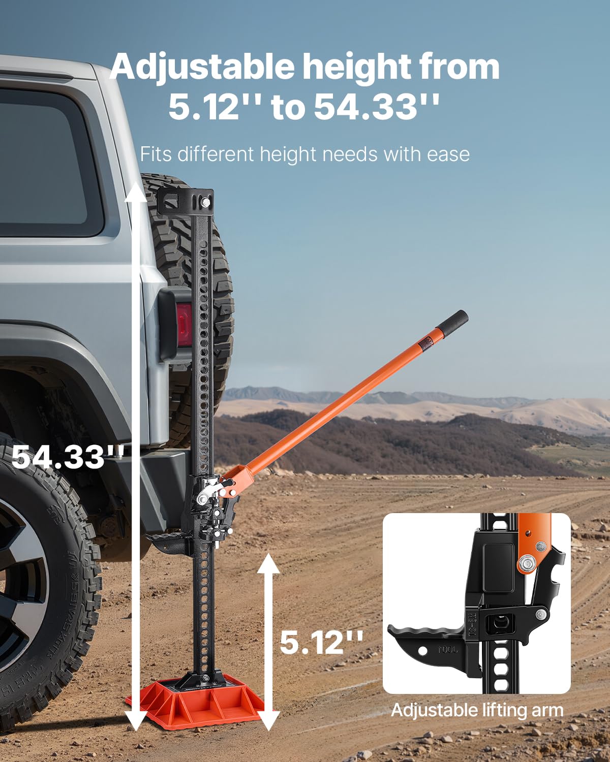 VEVOR Cric Tout-Terrain 4x4 Capacité de Charge 3,18 T, Cric à Crémaillère 152,5 cm avec Base, Hi-Lift Haute Levée avec Plage de Levage de 13-138 cm, Outil pour Véhicules Tout-Terrain Tracteurs Ferme