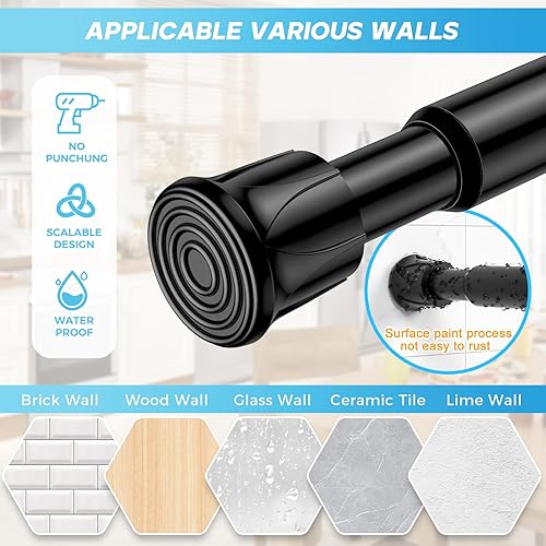 Miniatura 5 de Zipglo 2 barras de tensión de 28 a 48 pulgadas, barra de cortina de tensión plateada, barra de cortina ajustable, antideslizante, sin taladro, barra