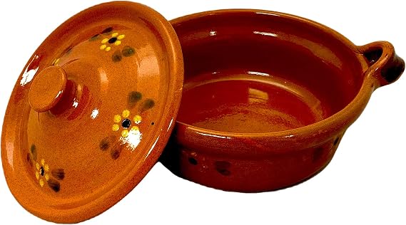 Ancient Cookware, Mexican Clay Lidded Cazuela Pot, Extra Small, Terracotta, 1 Quart