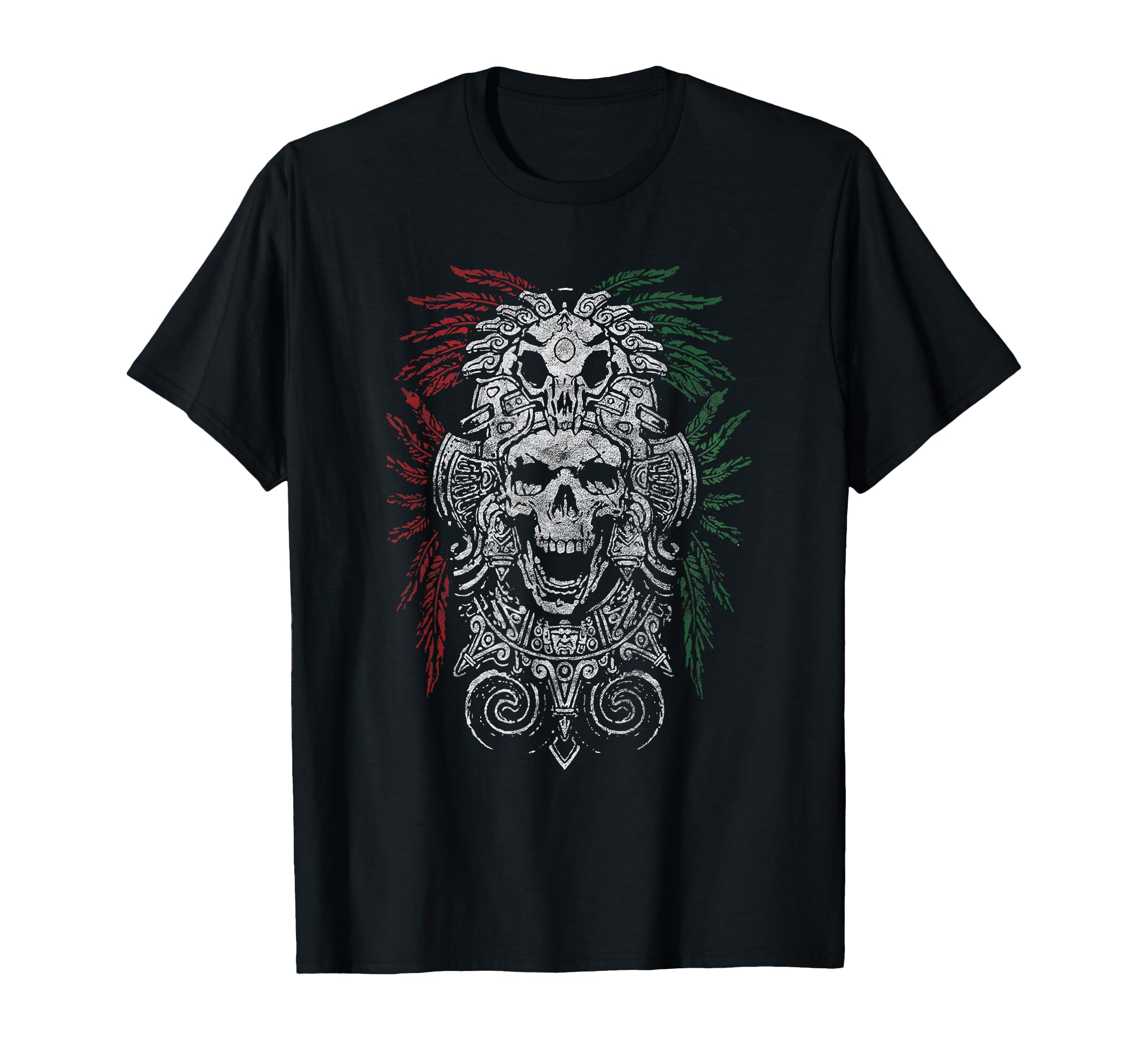 Ancient Aztec King Mexican Skull Mayas Mask Calavera Azteca T-Shirt, Black