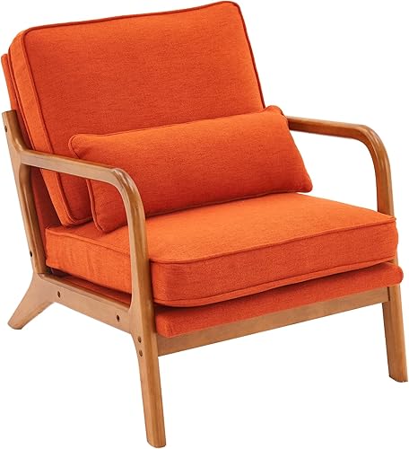 Miniatura 48 de Bonnlo Juego de 2 sillas decorativas de color beige fino, tapizadas de mediados de siglo, modernas sillas de lectura, sillas de lectura laterales,