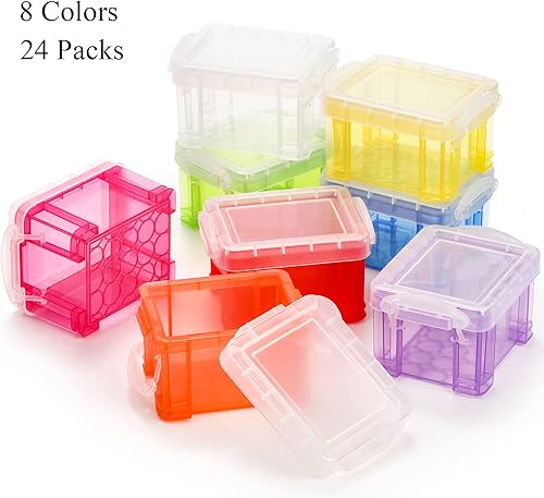Miniatura 3 de Hiceeden Paquete de 24 mini contenedores de almacenamiento de plástico con tapa, 3.3 x 2.6 x 2 pulgadas, cierre transparente, caja de almacenamiento