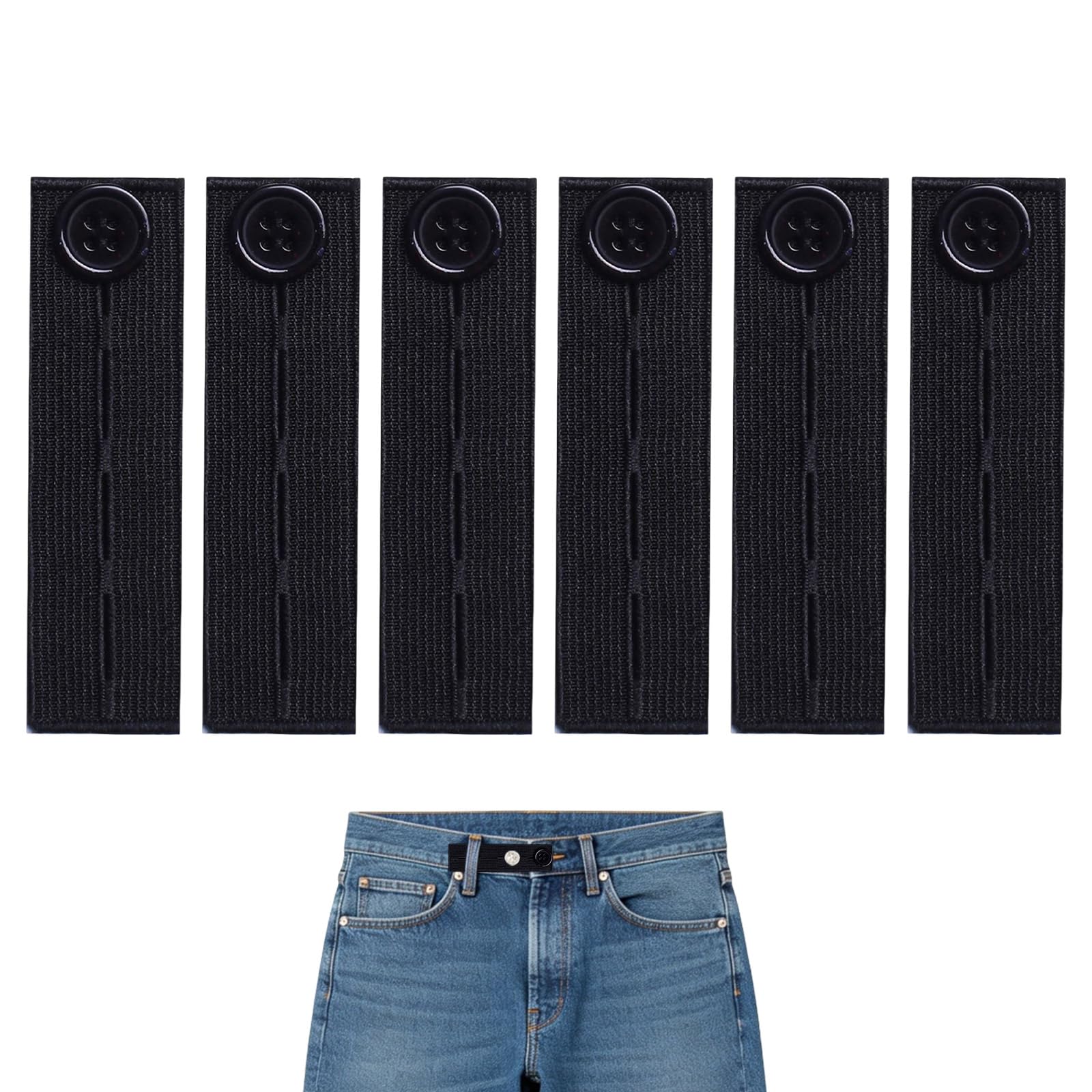 Tinminx 6 Pack Elastic Waist Extenders, Adjustable Button Extenders for Trousers Jeans Pants, No-Sew Waistband Expanders for Men Women Pregnancy (Black)