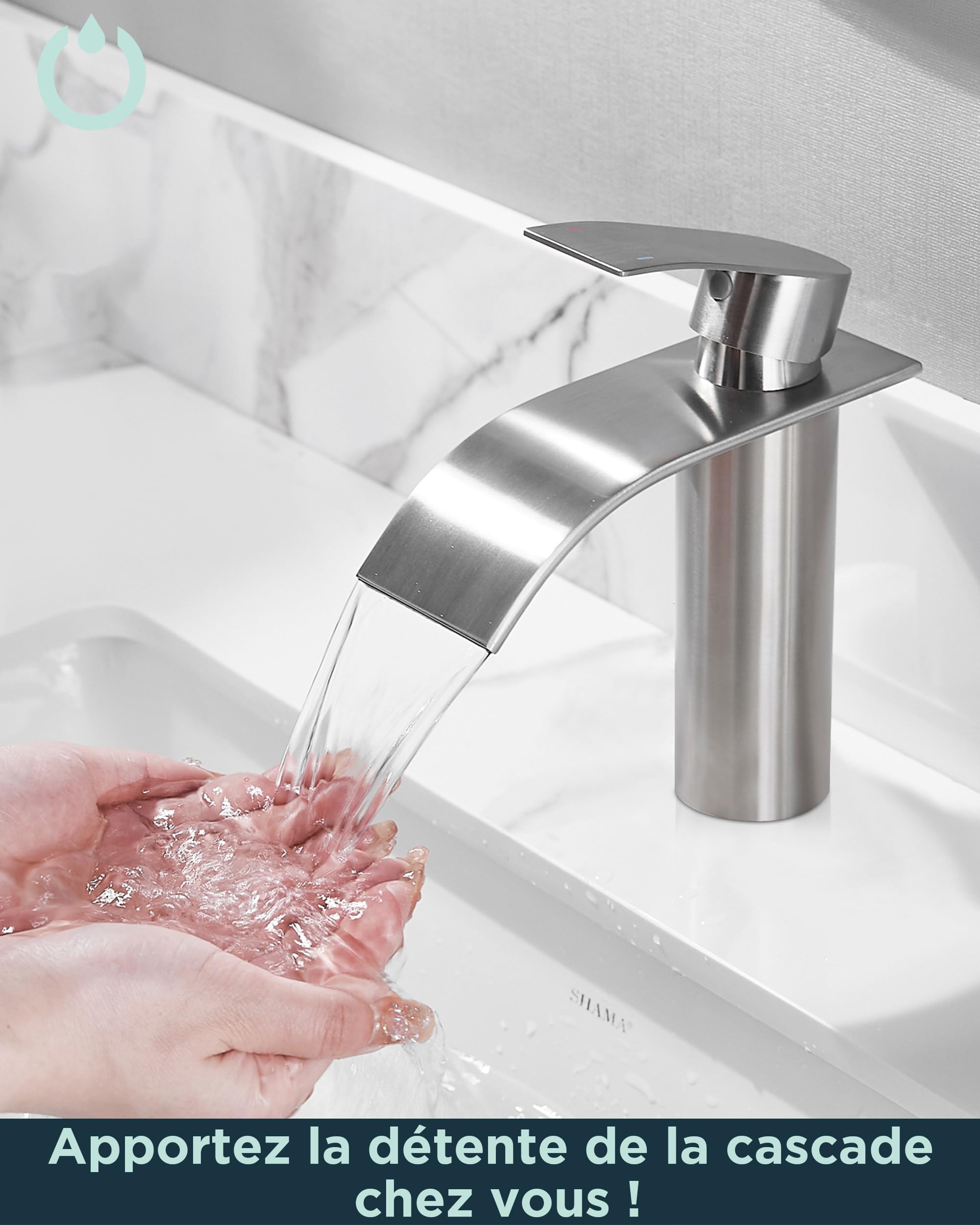 FORIOUS Robinet de Salle de Bain,Mitigeur Lavabo Cascade en Acier Inoxydable,Mitigeur Monocommande pour Eau Chaude et Froide dans la Salle de Bain, Économiseur D'eau et D'énergie Chromé.