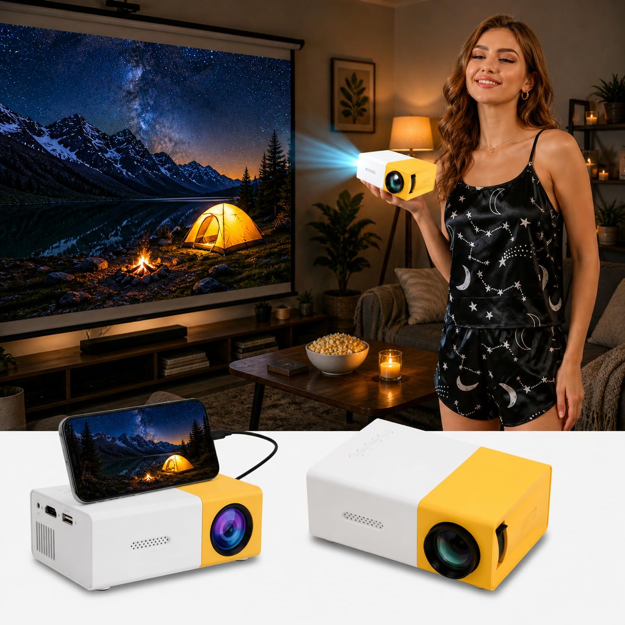 ZOTRONICO LED Mini Projector HD Resolution - Compatible with Phone