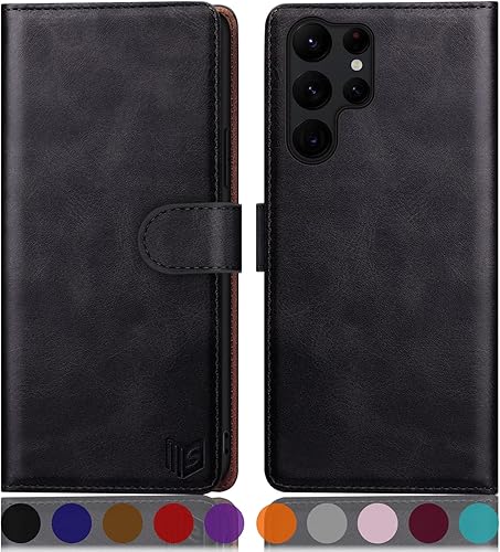 SUANPOT - Funda para Samsung Galaxy S23 Ultra con bloqueo RFID, tarjetero con funda protectora de PU para teléfono, para mujeres y hombres, para