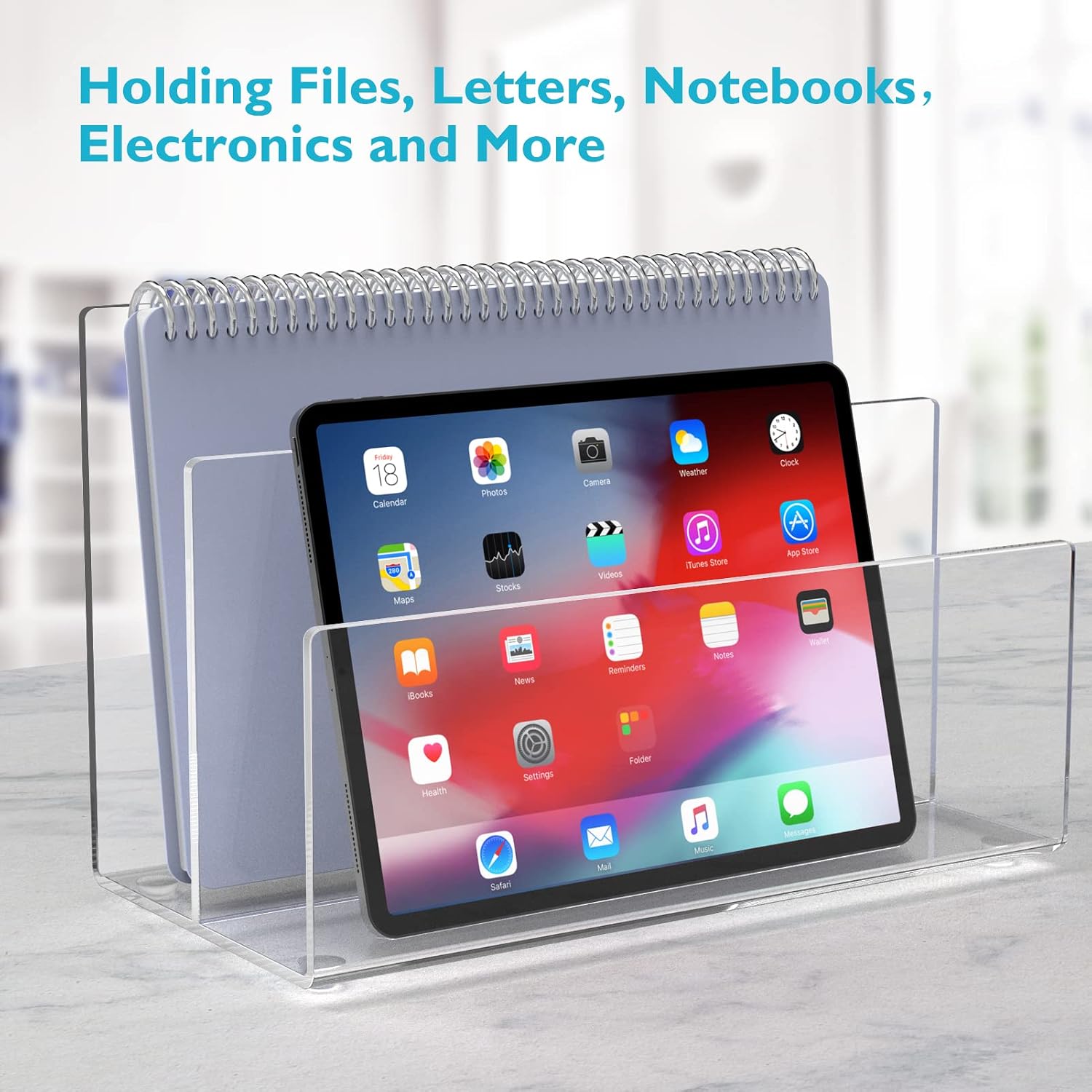KTRIO 2 PC Acrylic File Holder 2 Sections File Organizer for Desk, Clear Desk Organizer File Sorter File Folder Holder Mail Organizer Letter Holder for Envelopes, Electronics, Purse Display Stand