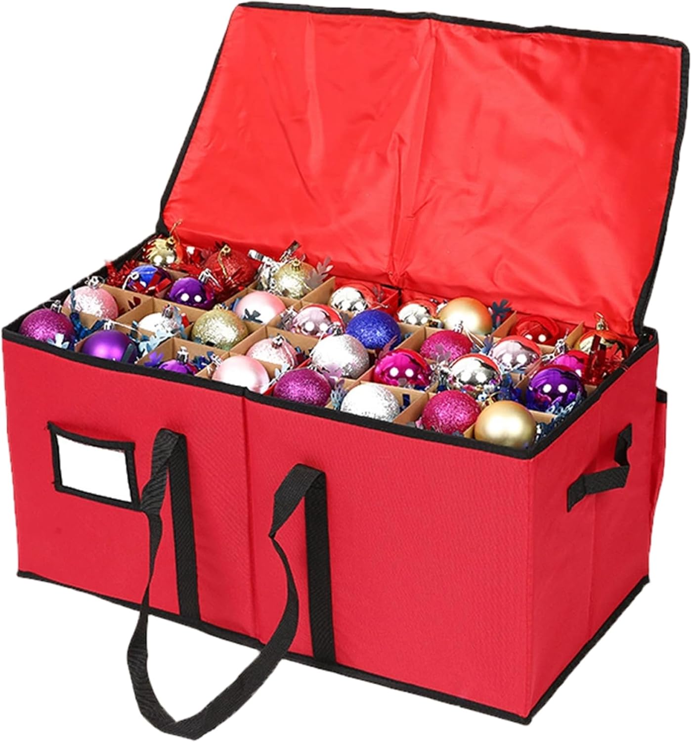 Christmas Ornament Storage Box with Dividers Oxford Cloth Ornament Storage Box with Zipper & Handle 24x11.8x11.8 for Christmas Holiday