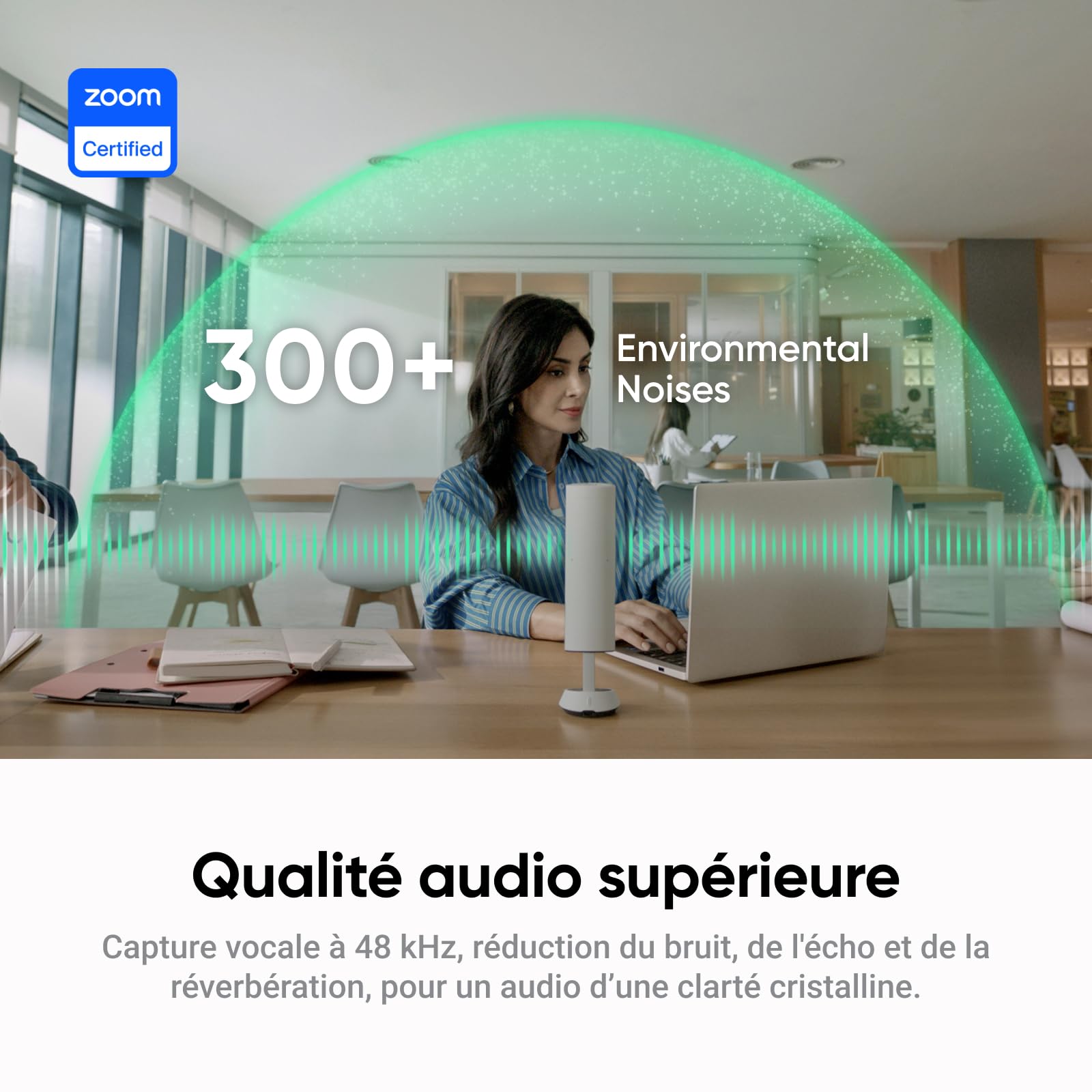 Insta360 Wave Noir Graphite– Haut-Parleur IA, Bluetooth, enregistreur Vocal, 8 micros réduction du Bruit, Beamforming, certifié Zoom, Transcription et résumé IA, 99 Langues, Stockage 32 Go