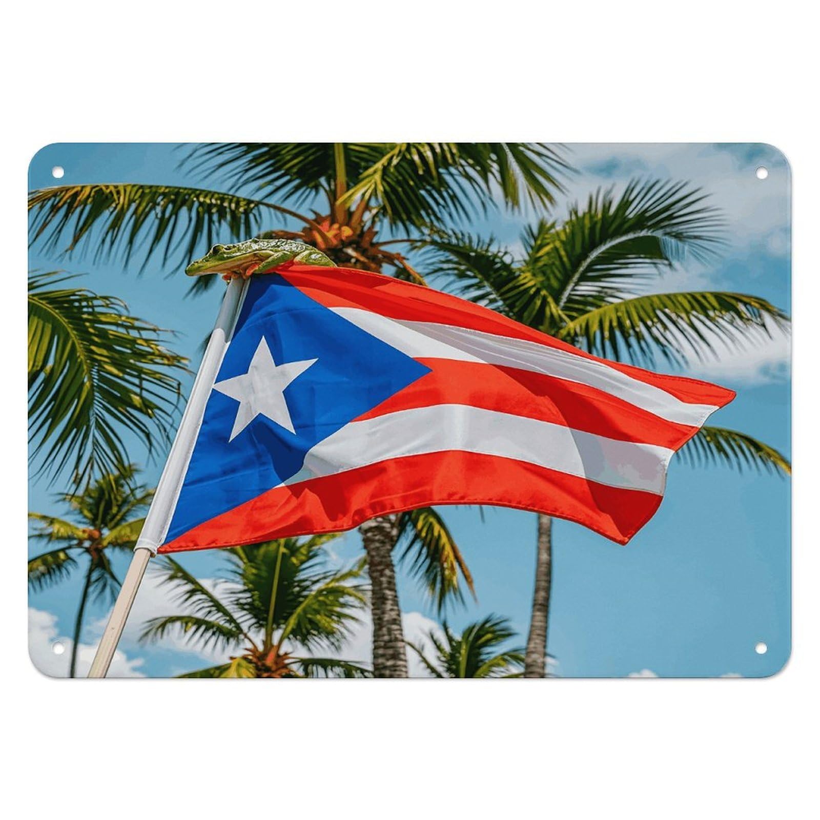 Puerto Rico Flags Frog Palm Trees Wall Decor Iron Painting Metal Sign