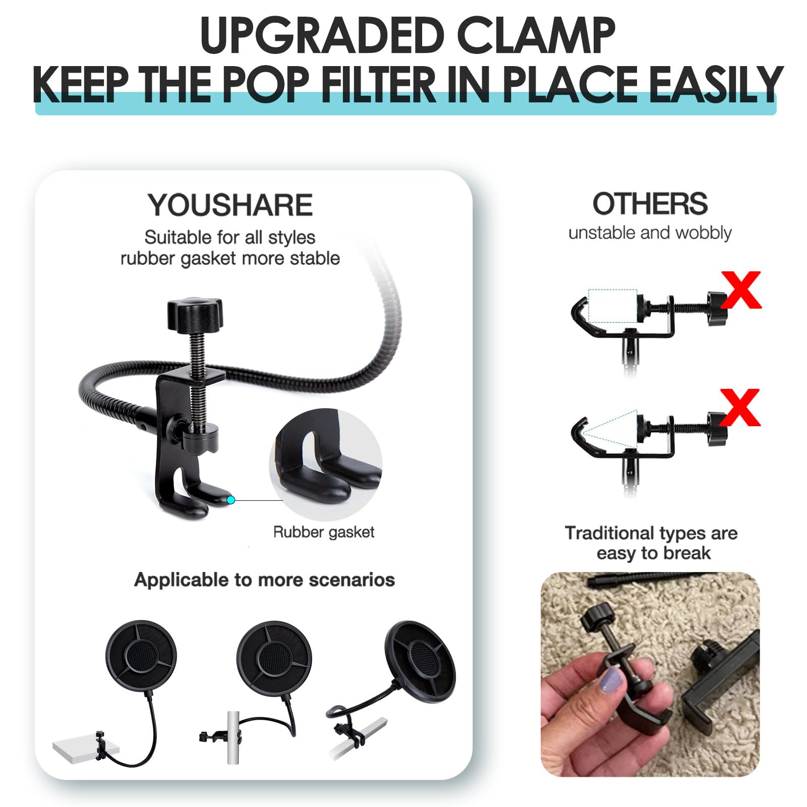 YOUSHARES Fifine K688 Pop Filter, Mic Windshield for Fifine K688 Recording XLR/USB Microphone to Blocks Out Plosives - Image 2