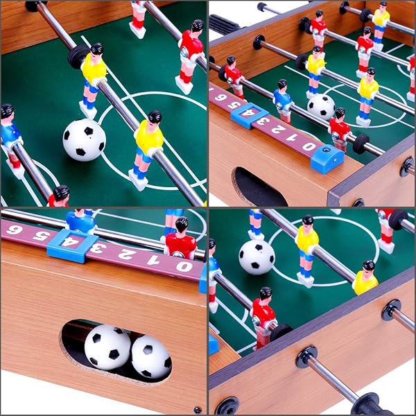 GOLDGE Calcetto da Tavolo, Calcetto Multigioco, Biliardino Calcio Balilla per Bambini e Adulti con 4 Palloni da Calcio, 34.5 * 23 * 8 cm, Legno, Multicolore - 2