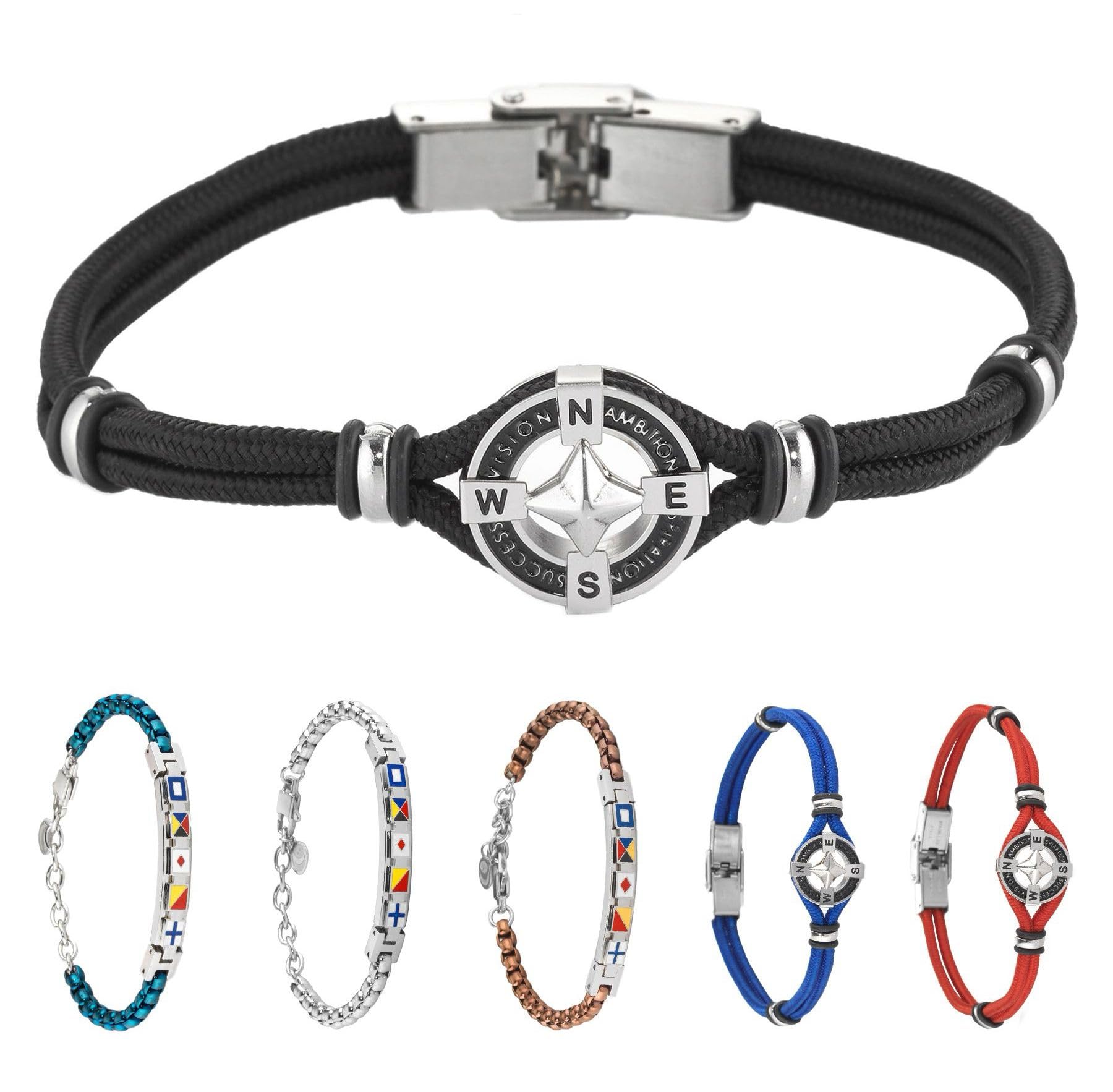 inSCINTILLE Bracciale Uomo Acciaio Simboli Nautica Rosa dei Venti, Regolabile 18-22 cm, Confezione Regalo Inclusa, Braccialetto Acciaio Inox, Bracciali Uomo