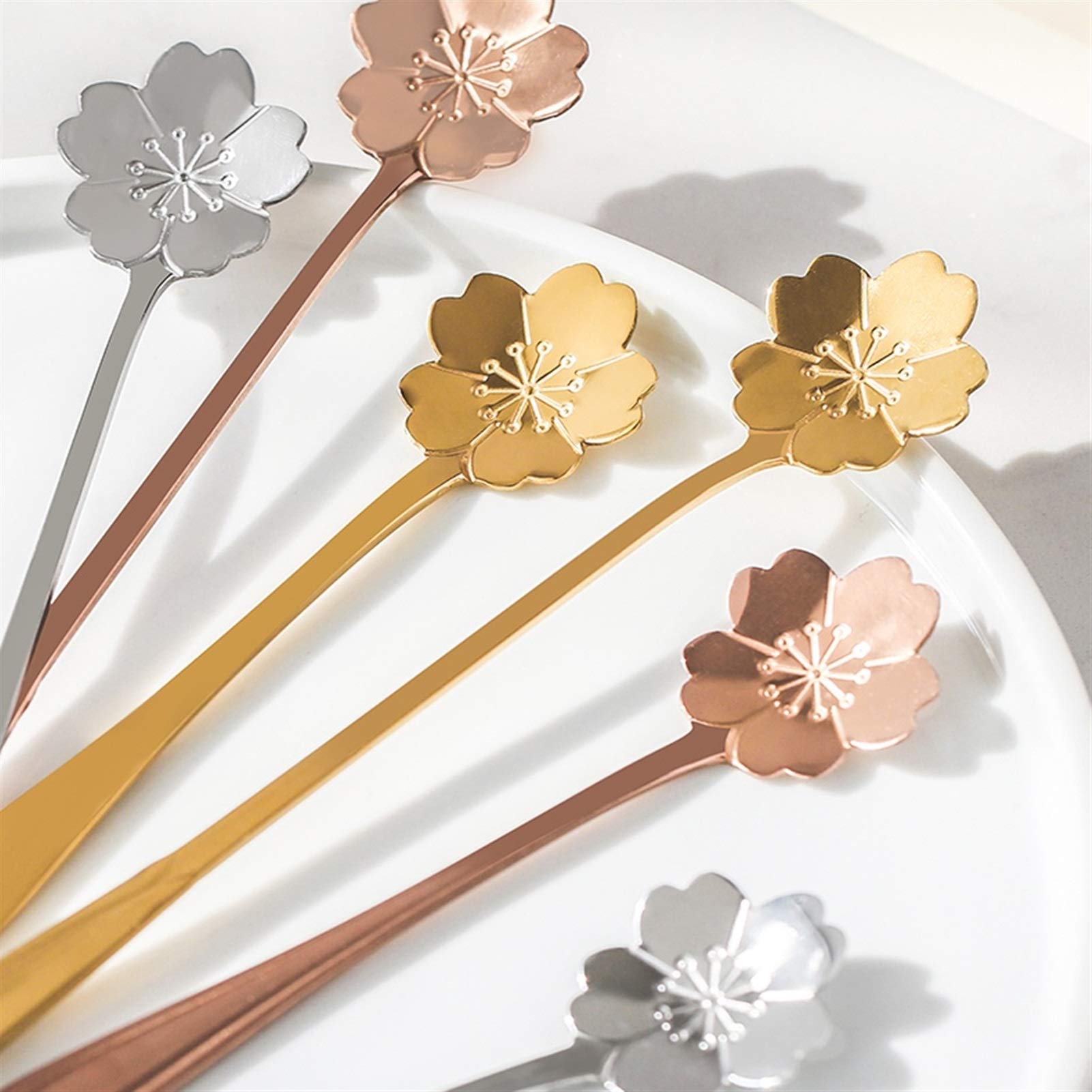 Cucharas de Postre Acero inoxidable creativo, té de leche, varilla de agitación de café, mango largo, cuchara de cerezo, cuchara de helado, cuchara de postre, cuchara de agitación ​Cucharas de Cóctel