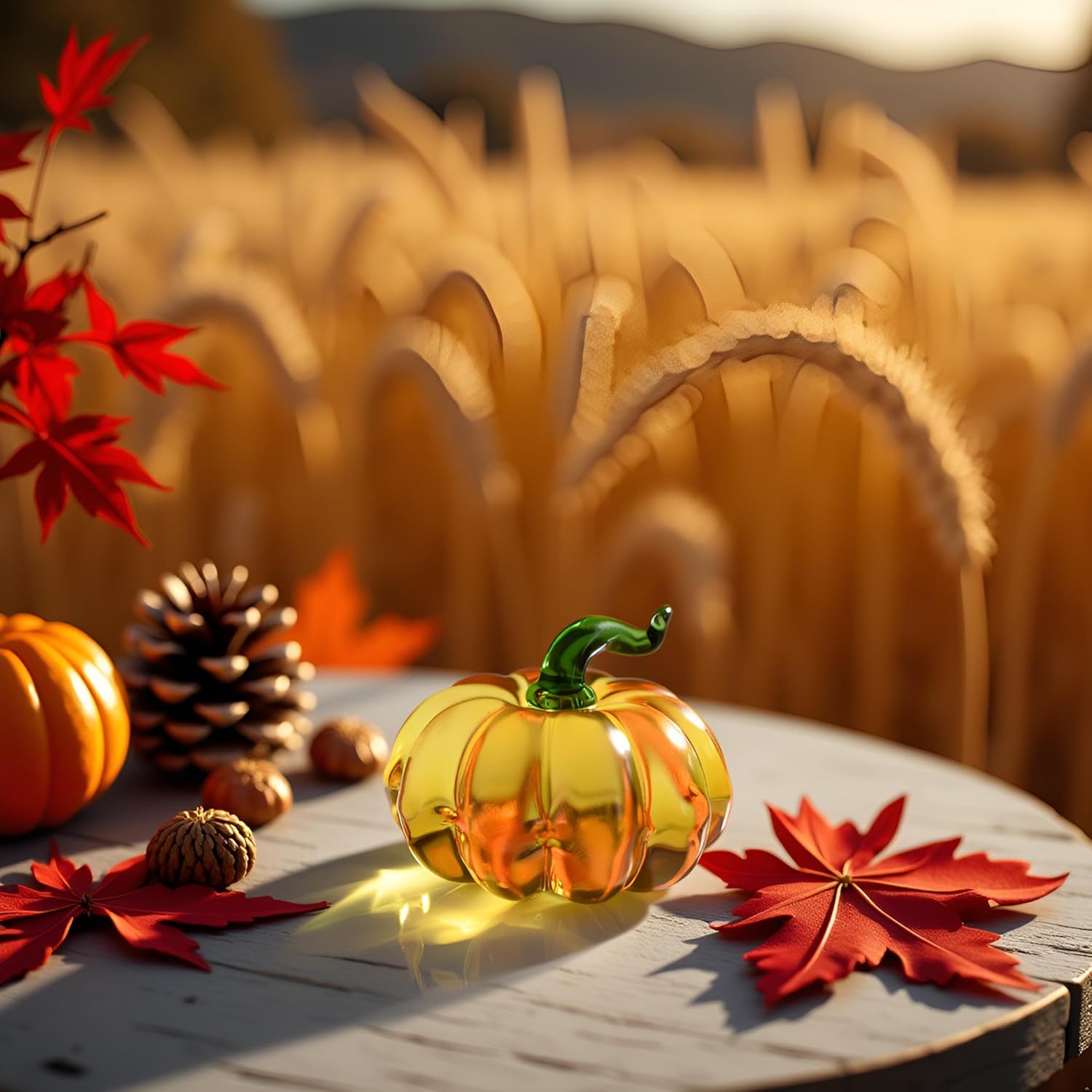 Glass Pumpkin Figurines Collectibles for Halloween Thanksgiving Christmas, Hand Blown Glass Crystal Pumpkin Paperweight, Fall Harvest Pumpkins Decoration for Home - Image 3