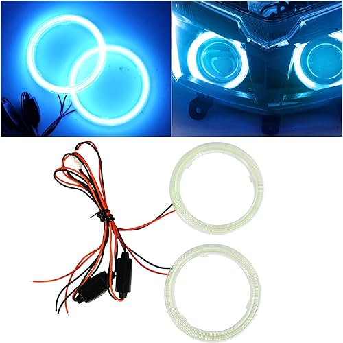 Qasim 70MM hielo azul halo anillos ángel ojos faro COB 45SMD LED lámparas de advertencia con cubierta de plástico 12 V 24 V