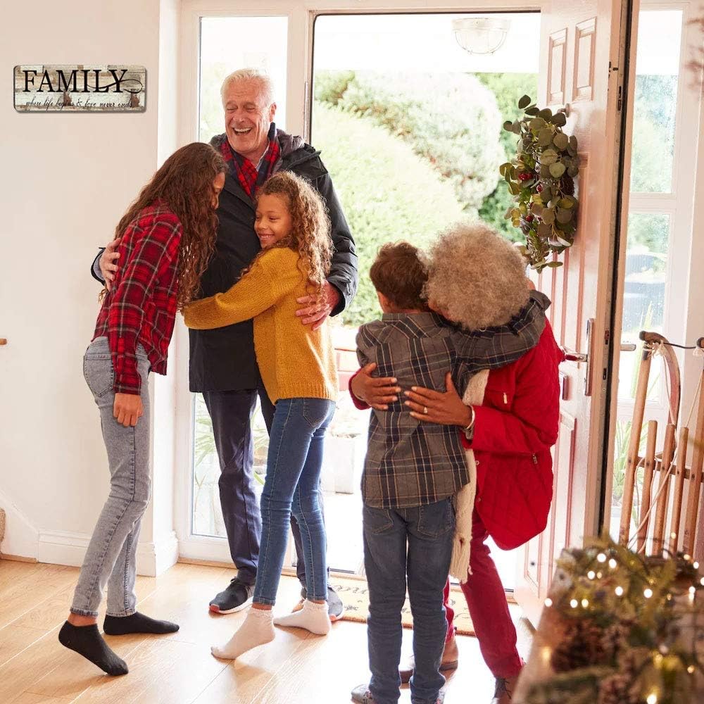 Wood Wall Decor Sign Family Wall Art Sign Home Inspirational Motto Printed Plaque Sign-Family, Where Life Begins and Love Never Ends 16"x5"-Wood Wall Decorations for Home Decor - Image 3