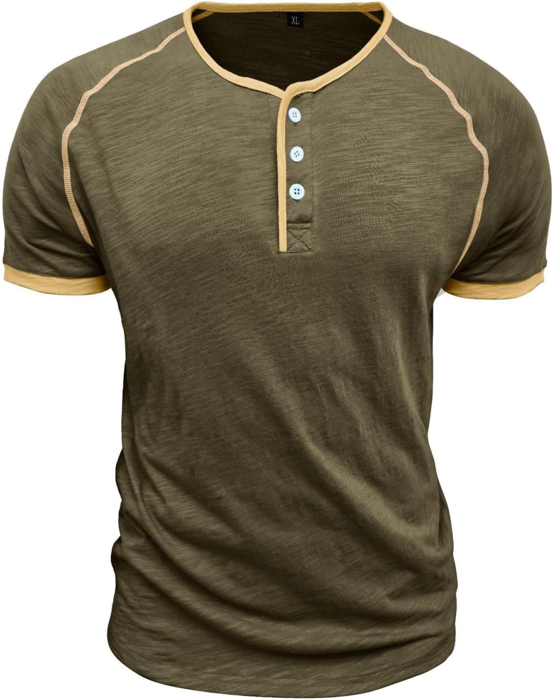 WENKOMG1 Men's Retro Henley Shirts Short Sleeve Casual Basic Button Tee Tops, S-2XL