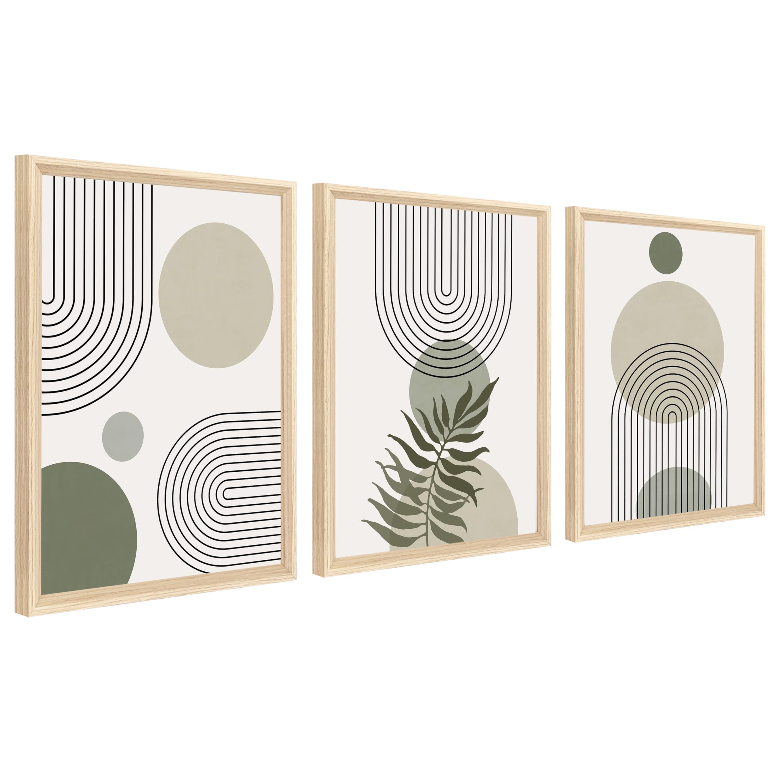 3Pcs Wooden Framed Boho Canvas Wall Art Orange Abstract Leaves And Sun Painting Canvas Prints Nordic Minimalist Geometric Picture for Living Room Bedroom Hallway Home Wall Decor 120x60cm(16"x24"x3pcs) — view 53