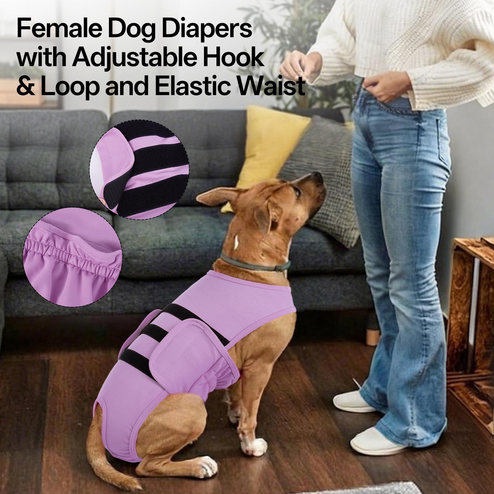 Lelepet Wiederverwendbare Hundewindeln für Damen, Hunde-Periodenhöschen, waschbares Bauchband mit Hosenträgern, Mädchen-Hundewindeln für Wärme, weich, verstellbar, kleiner Hunde-Einteiler mit