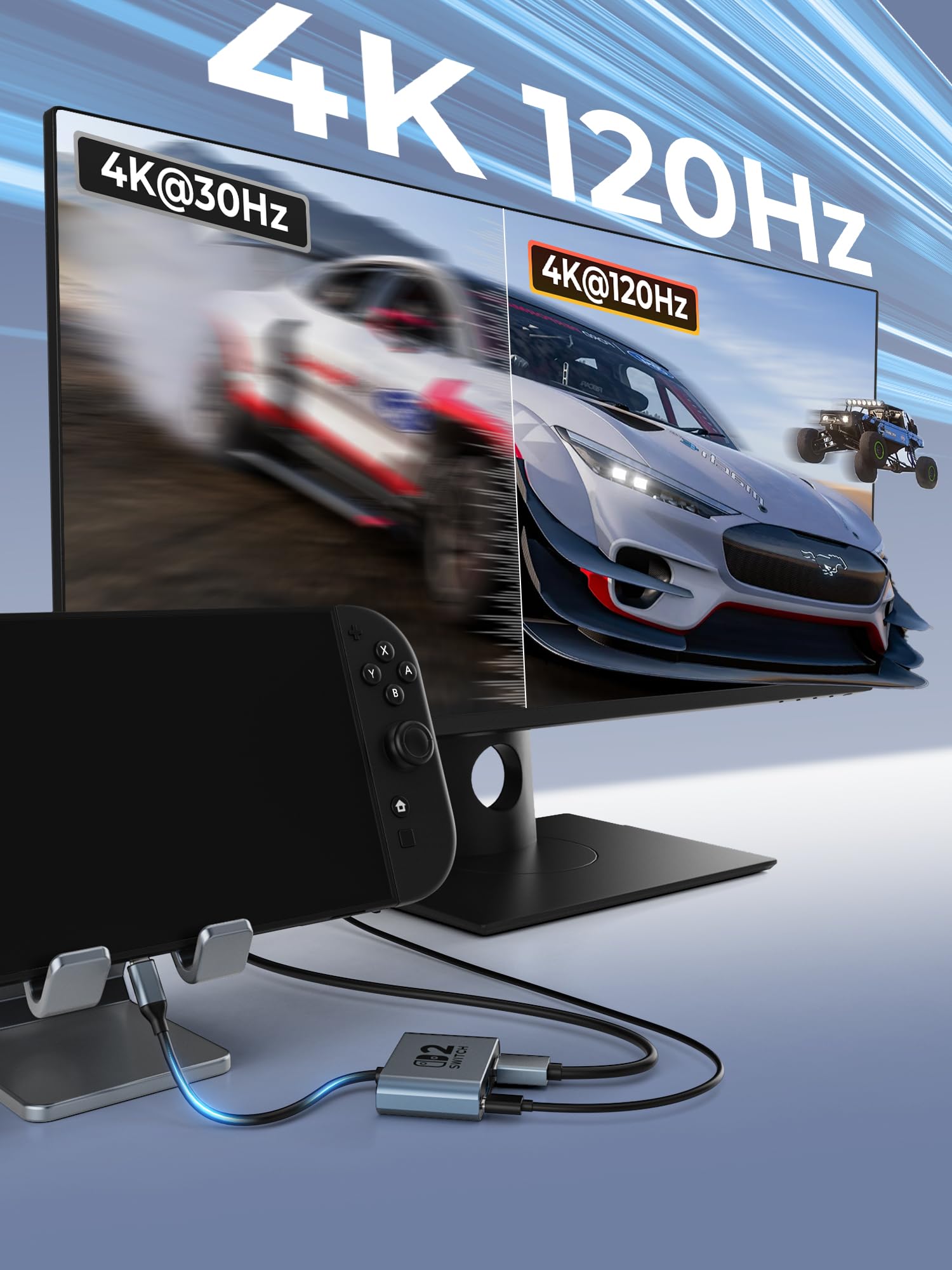 Switch 2 Dock,Portable USB C Docking Station with 4K@120Hz/PD 100W/USB 3.0 Port,Aluminum Alloy Travel TV Dock for Switch/Steam Deck/ROG Xbox Ally X/Legion Go 1/2/S - 3