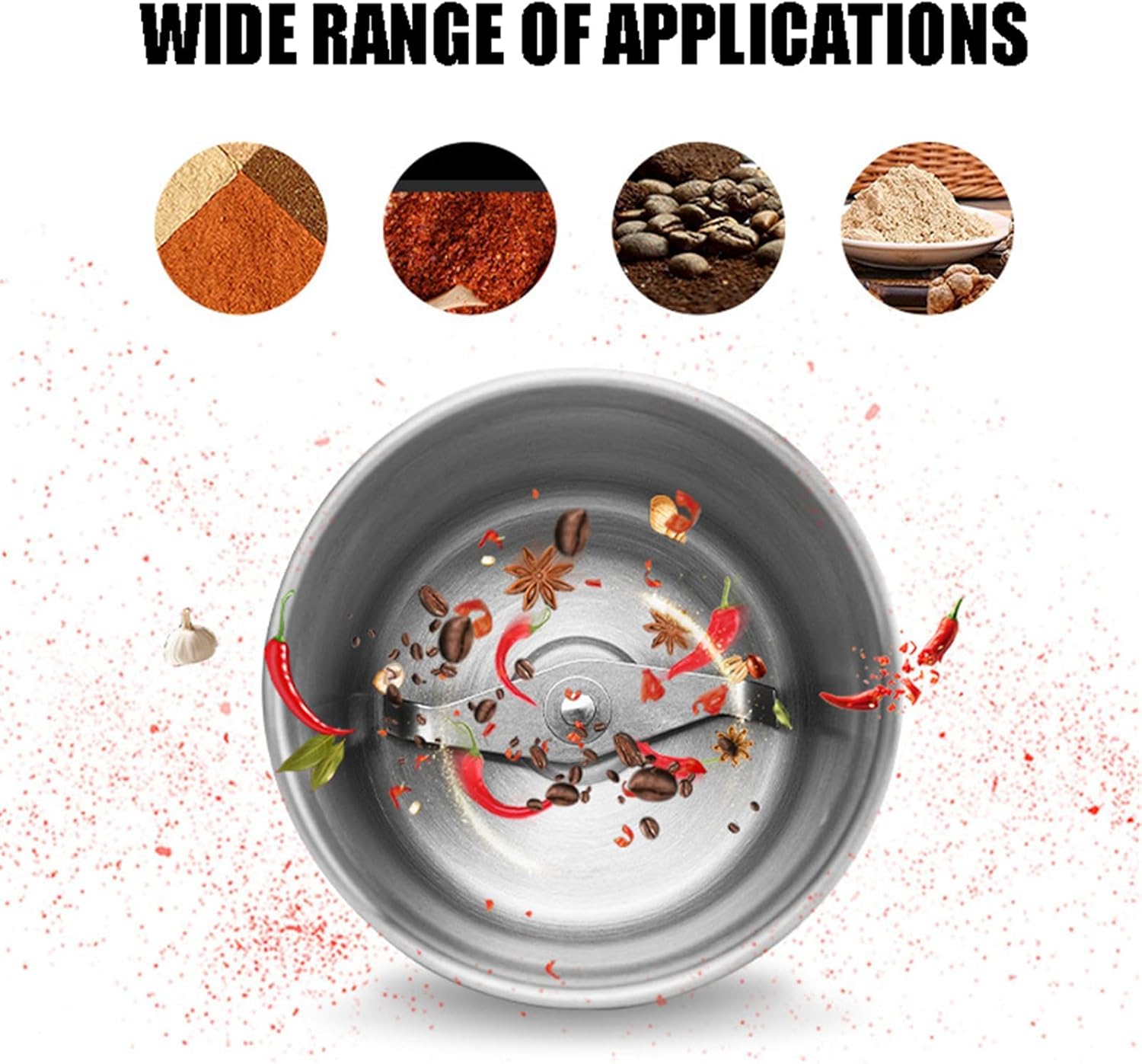 Electric Multi-Purpose Cup Grinder，Large Capacity Electric Grinder Cup for Wet and Dry Food - Stainless Steel Multi-Purpose Grinder for Coffee, Spices, Easy to Clean