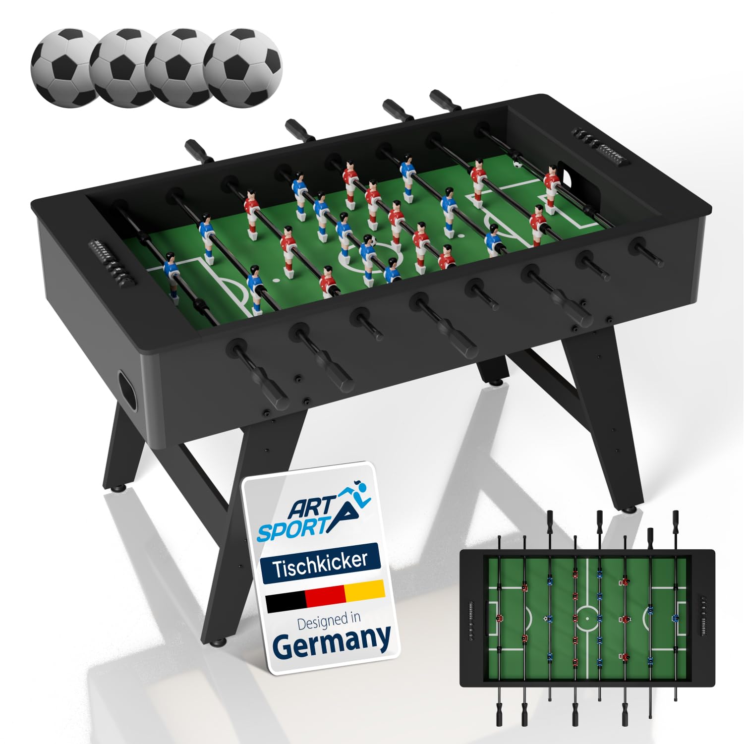 Artsport Tischkicker ProKick - Stabiler Kickertisch aus MDF, 11-gegen-11 Spielfläche, Anti-Rutsch-Griffe, Torzähler, für Kinder & Erwachsene