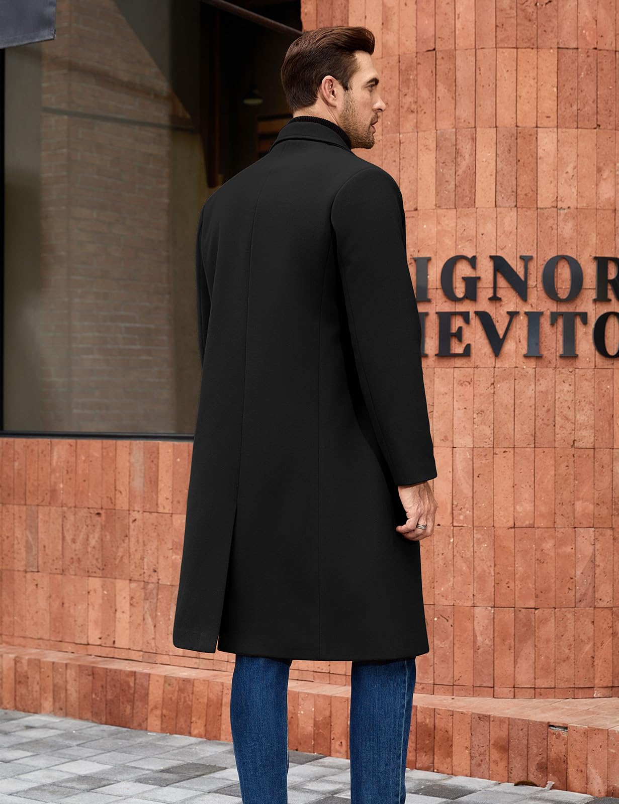 heekpek Wintermantel Herren Mantel Long Trenchcoat Doppelreiher Kerbkragen Winterjacke Business Casual Winter Warme Oberbekleidung für Alltag Outdoor