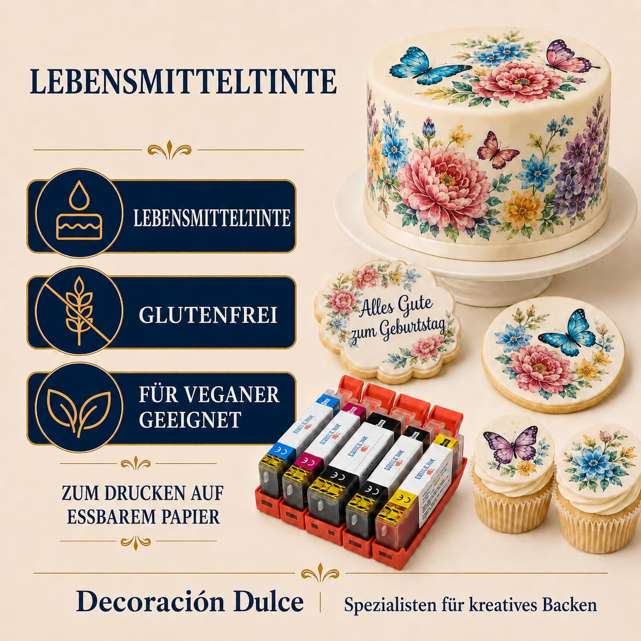 5 x Lebensmittelpatronen kompatibel mit Canon PGI-580 und CLi-581. Die Lebensmittelfarbe enthält kein Gluten. Bitte überprüfen Sie die Kompatibilität vor dem Kauf