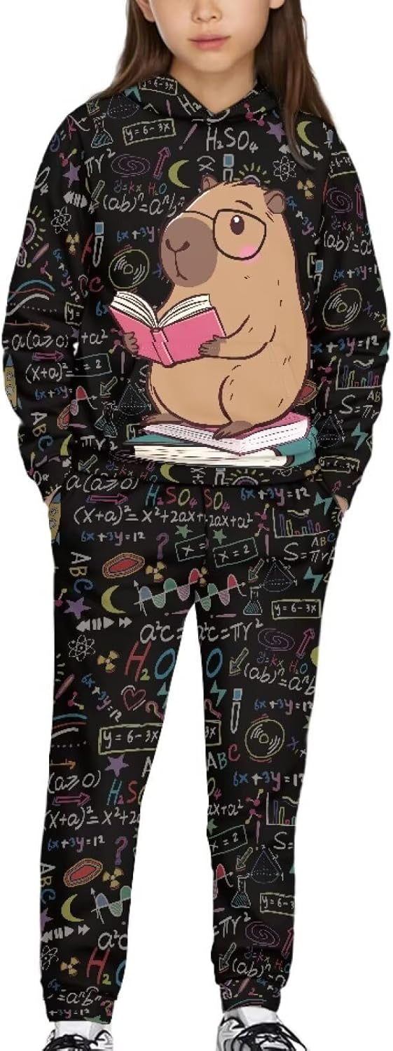 Girls 2 Piece Outfits Tracksuit Soft Sweatshirt and Sweatpants Clothing Set Warm Hoodie Sweatshirt Pants Outfits