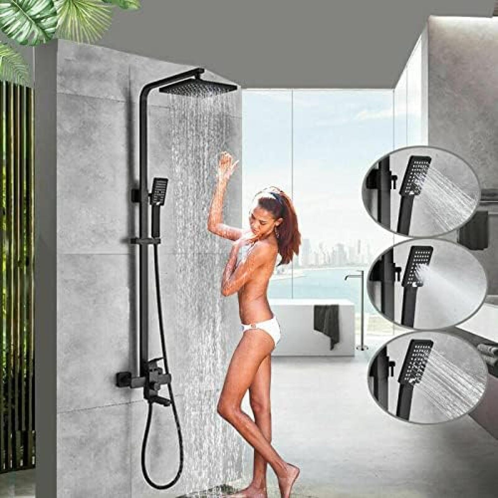 Colonne de douche noire mate haut de gamme avec ciel de pluie et mitigeur bain