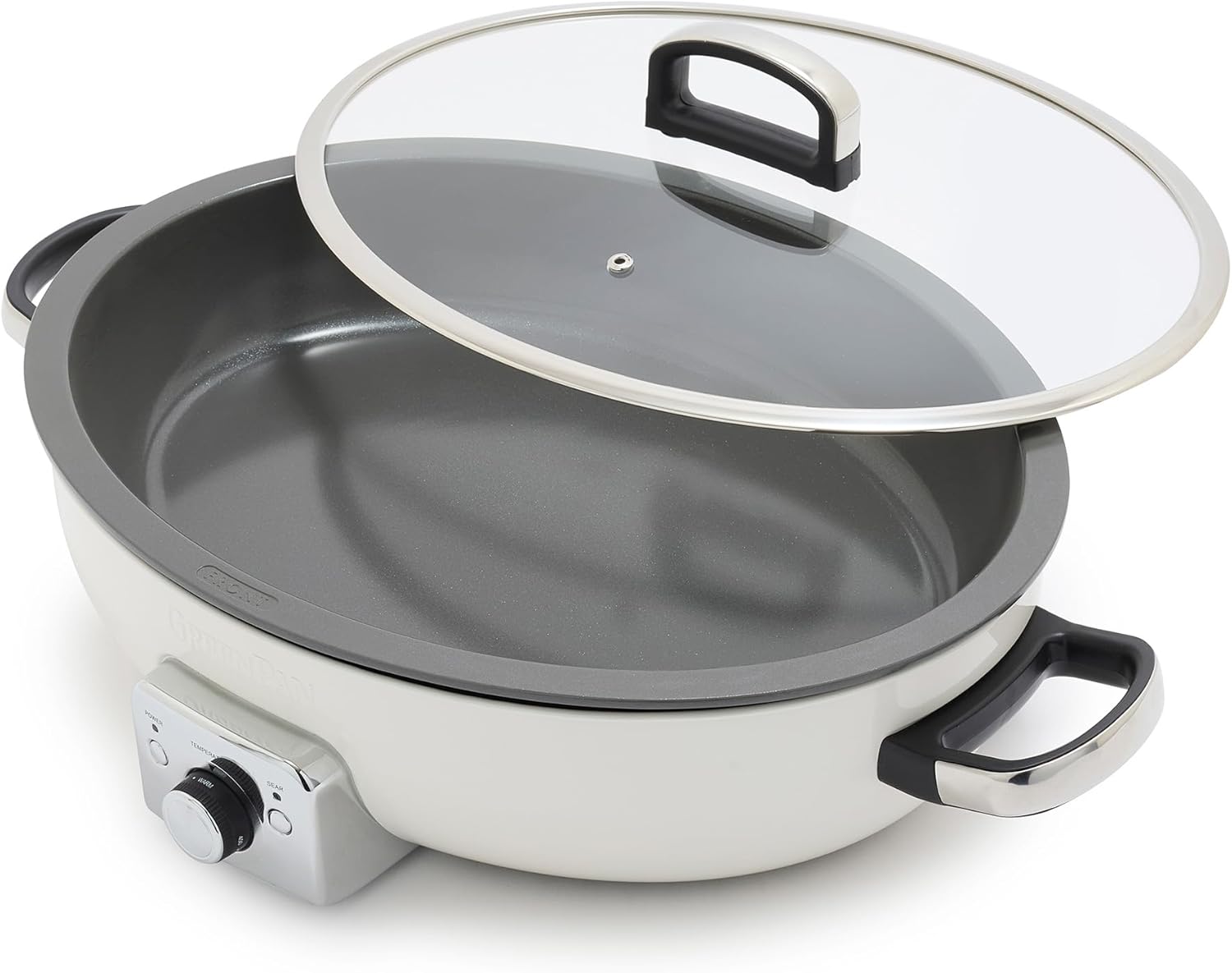 GreenPan Elite 5.5QT Electric Oval Skillet - PFAS-Free Ceramic Nonstick, 1800W Multi-Cooker, Dishwasher Safe, Sear Sauté Rice Stir-Fry, Cream White