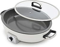 GreenPan Elite 5.5QT Electric Oval Skillet - PFAS-Free Ceramic Nonstick, 1800W Multi-Cooker, Dishwasher Safe, Sear Sauté Rice Stir-Fry, Cream White