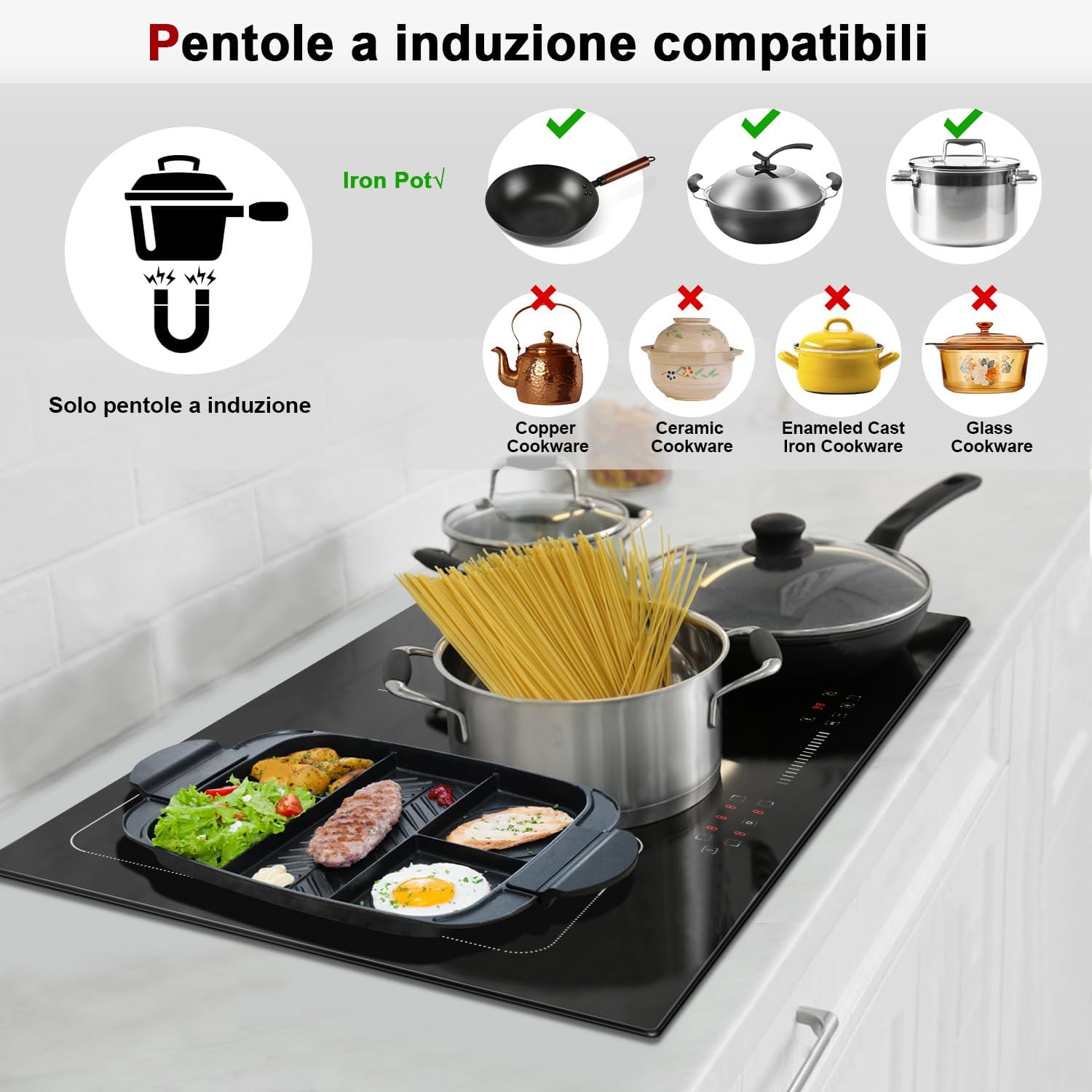 Diagram showing Karinear Induction Hob dimensions and wiring connections