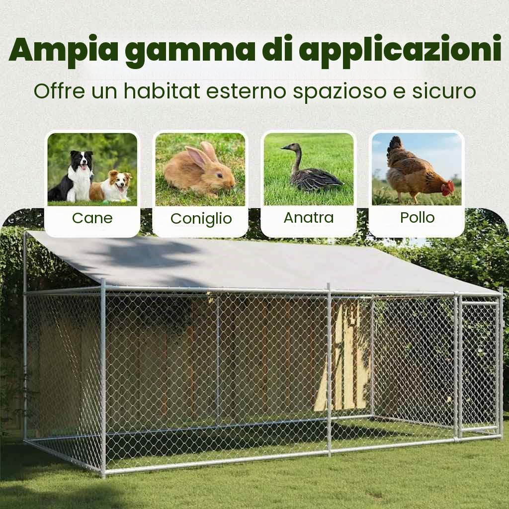 vidaXL Gabbia Cani con Tetto e Porta Grigia 4x2x2 m in Acciaio Zincato