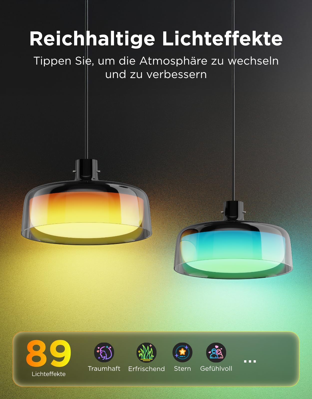 Govee Pendelleuchte, Smart RGBIC und Weißlicht-Hängelampe Esstisch, Drei Lichtringe Segmentierungskontrolle Pendant Light, Dimmable Esszimmerlampe Funktioniert mit Matter für Küche Esstisch