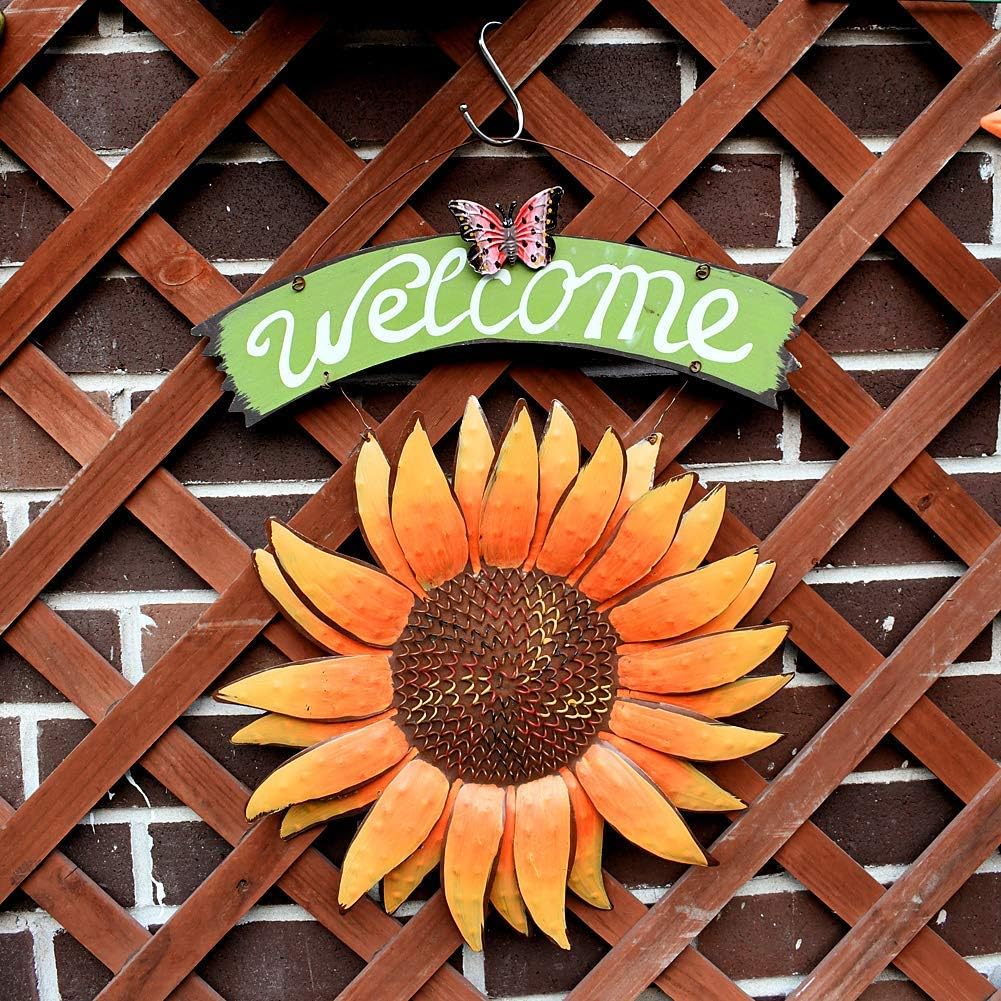 Attraction Design Flower Garden Stake Decorative Flower Yard Stake and Welcome Sign Set, Sunflower Decor Metal Yard Art Decor Outdoor Garden Decoration for Patio Porch Lawn Pathway Backyard