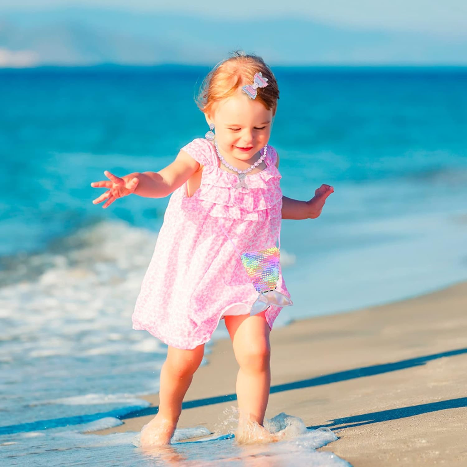 Miniatura 4 de Nenjindz Juego de 7 joyas de sirena para niñas collar de perlas pulsera regalo de cumpleaños Navidad fiesta temática de sirena collar colgante para