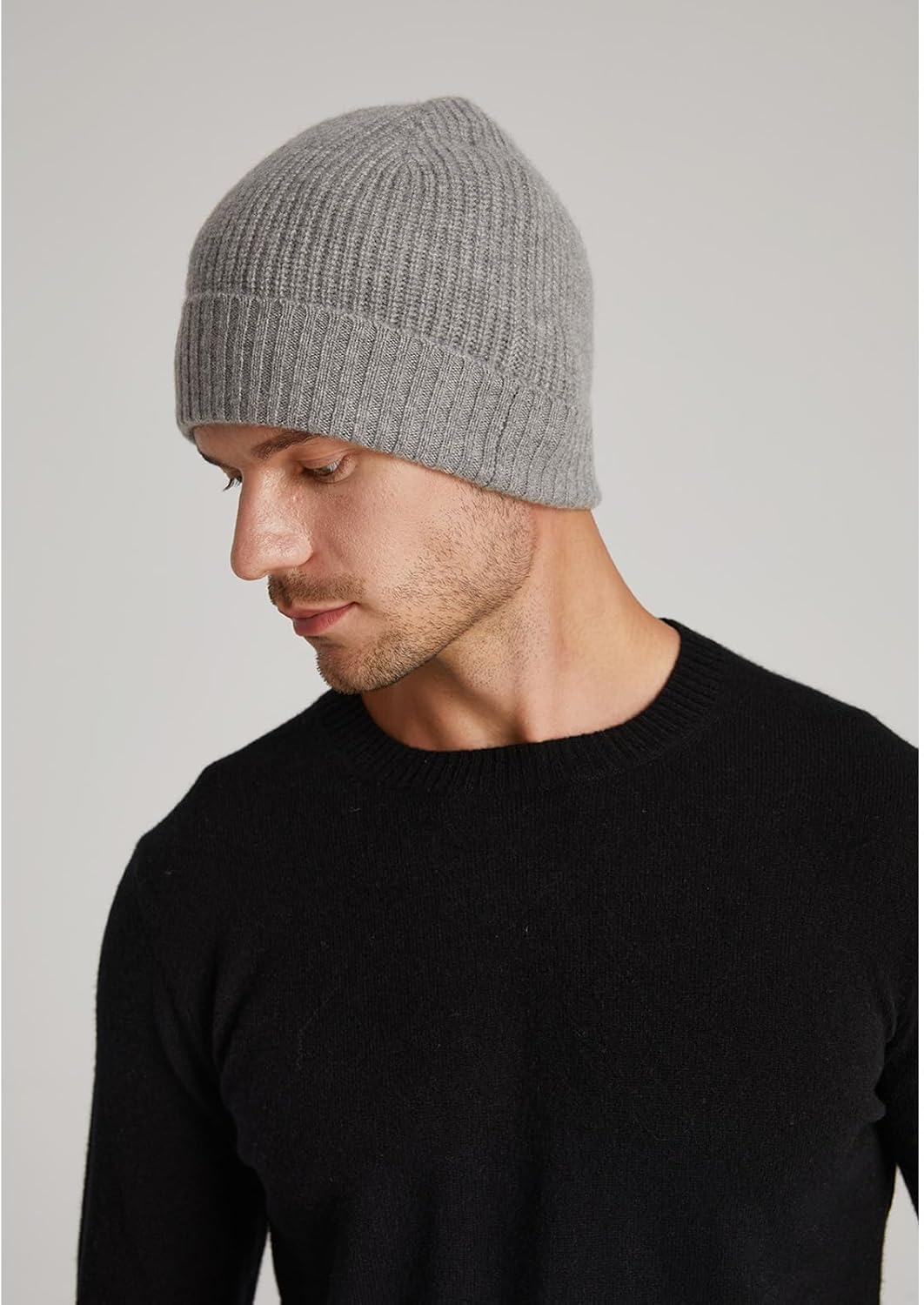GreenMount Men's Cashmere Thick Beanie Hat Ribbed Knit Soft Warm Winter Hat for Men