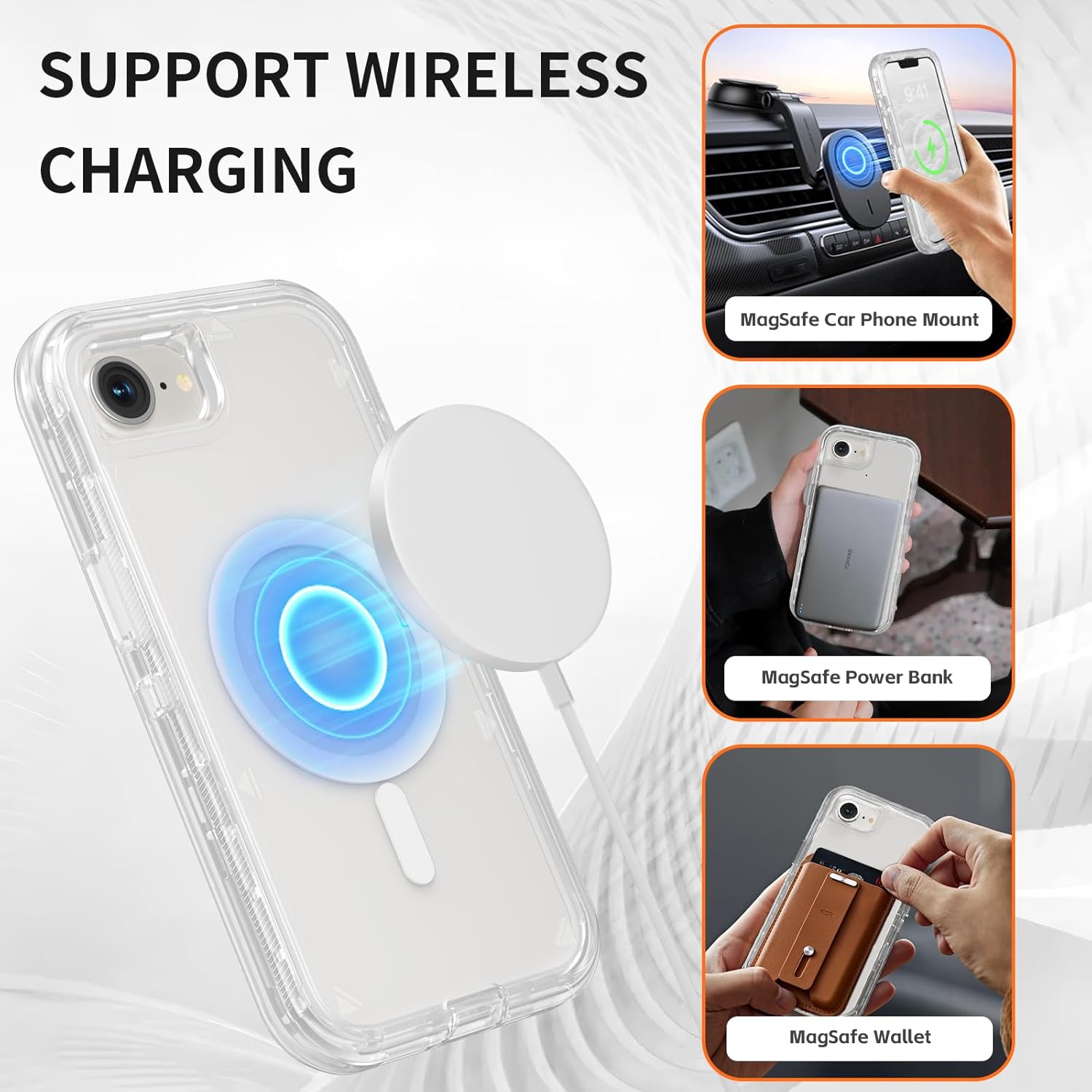 for iPhone 16e Case, Compatible with MagSafe, Heavy Duty Shockproof Protection Phone Cases, Anti-Drop, Dual Layer Transparent Magnetic Phone Case for iPhone 16e, 6.1", Clear - Image 3