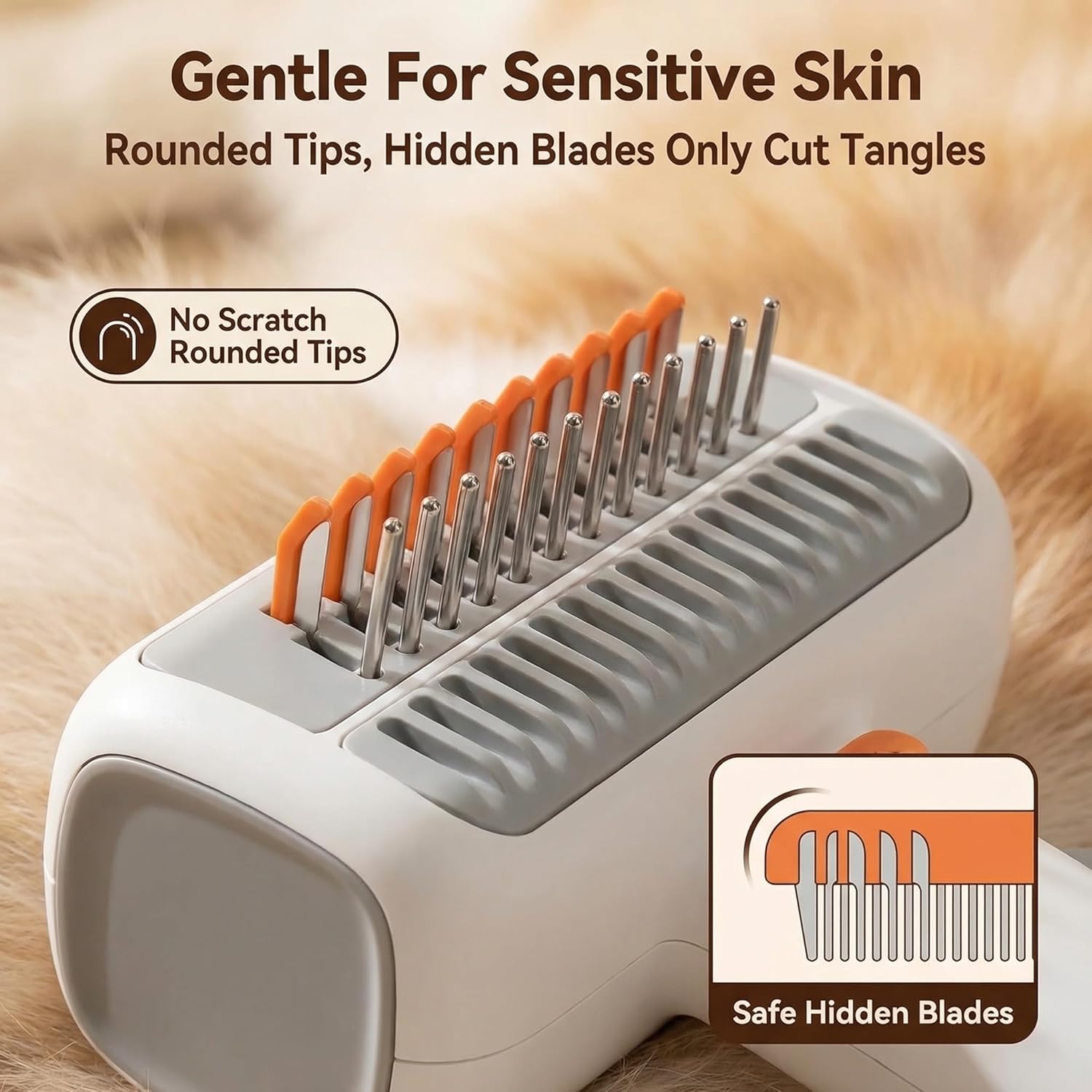 2-in-1 Pet Self-Detangling & Grooming Comb with One-Touch Switch - Professional Deshedding Tool for Dogs & Cats, Gentle Undercoat Rake Removes Mats, Tangles & Loose Fur for Long or Short Hair (3)