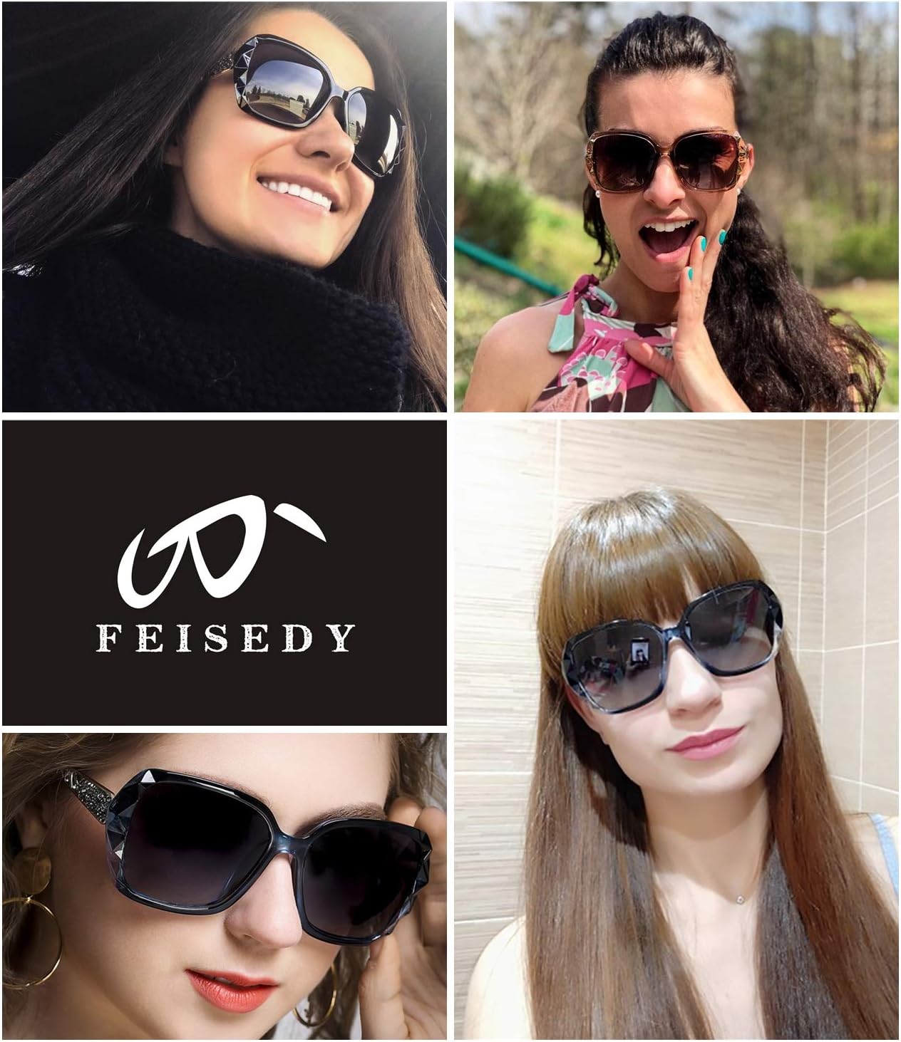 FEISEDY Polarized Women Square Sunglasses Sparkling Composite Shiny Frame B2289 - Image 3