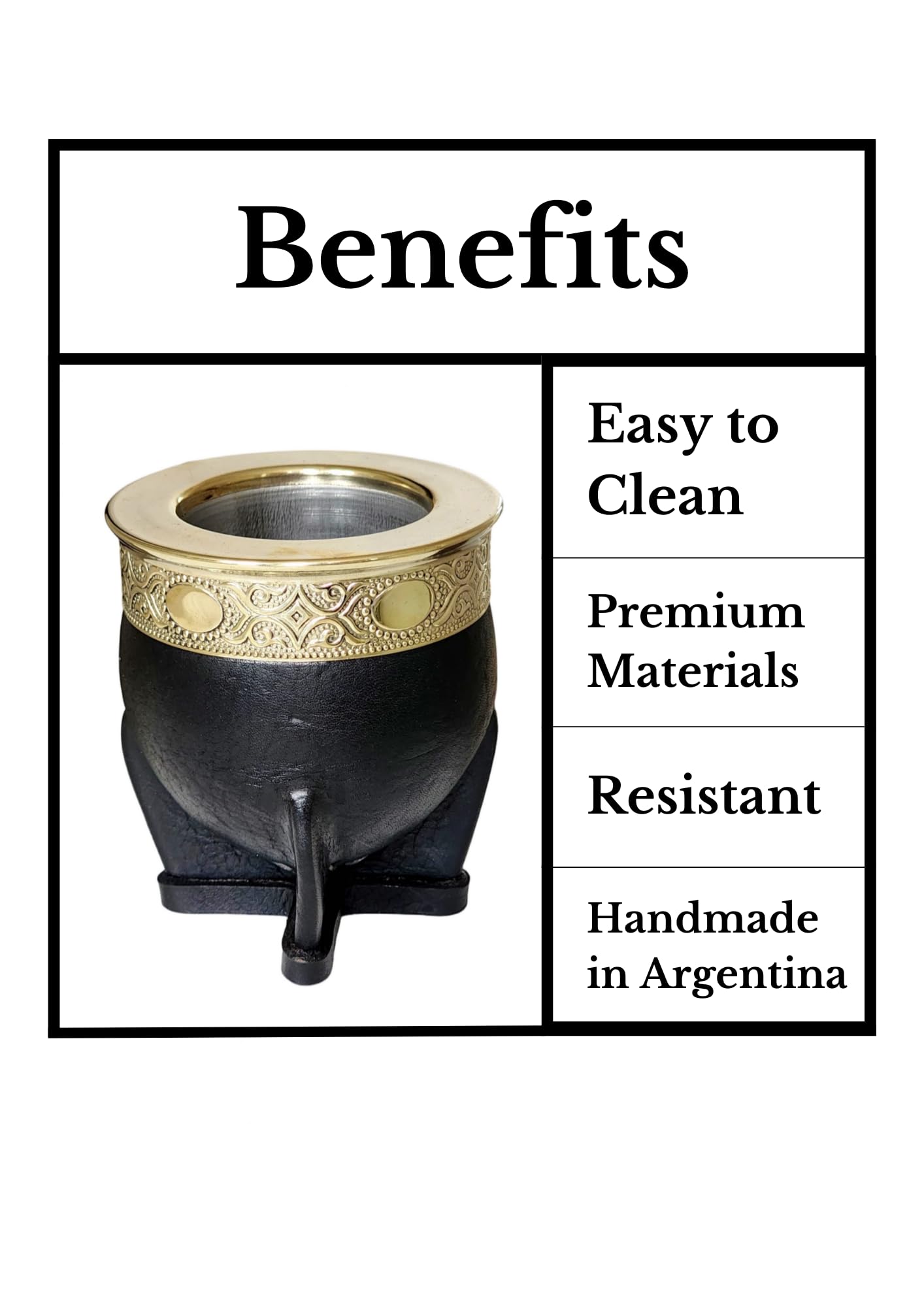 Kubek do yerba mate Imperial Argentino Deluxe, matowy, ze stali nierdzewnej, czarna skóra i niemieckie srebro (alpaka), kubek do maty z dzbańcem ze stali nierdzewnej
