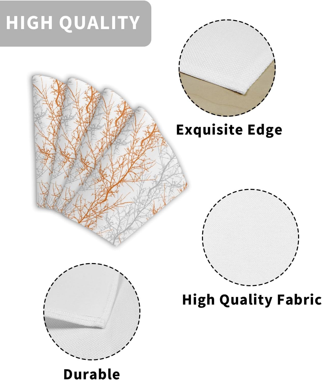 Round Table Placemats Set of 6 Abstract Branch Wedge Shaped Placemats Non-Slip Heat Insulation Table Mats Durable Wipeable Placemats for Round Tables Party Decor