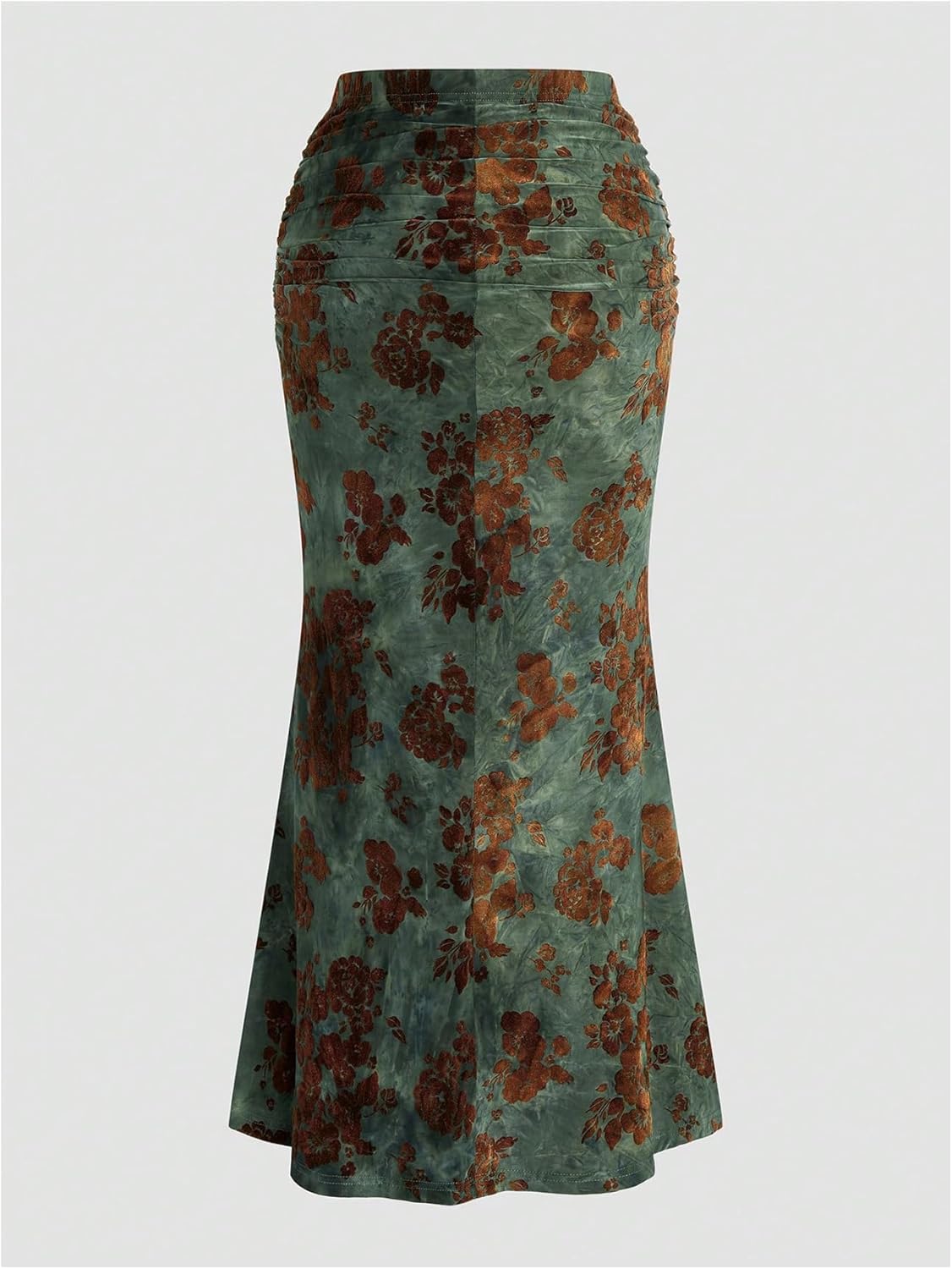 MakeMeChic Women's Plus Size Floral Maxi Skirt High Waist Ruched Fishtail Bodycon Skirts