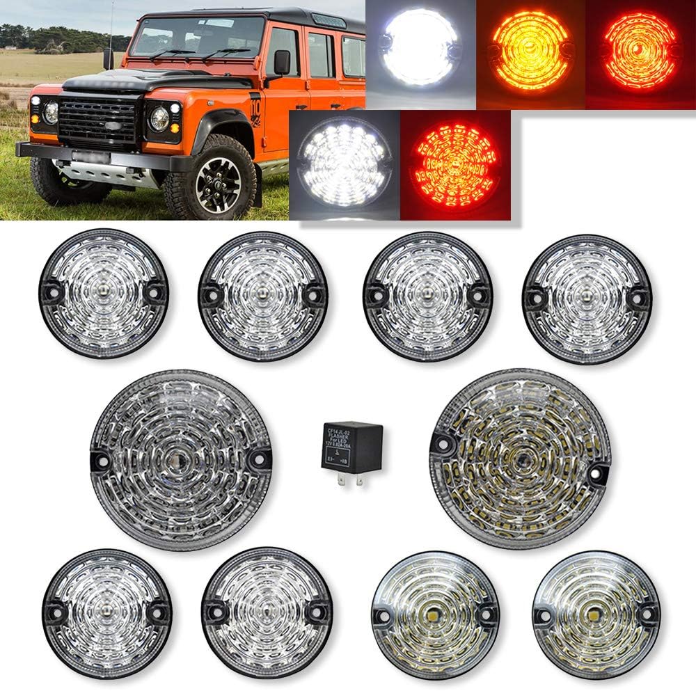 Mingrui test10PCs/Kit Front Rear Reverse Fog Side Lights Smoke Lens Complete Led Lamp Upgrade Kit For Lan.d Ro.ver Defender 1990-2016 Clear Lens