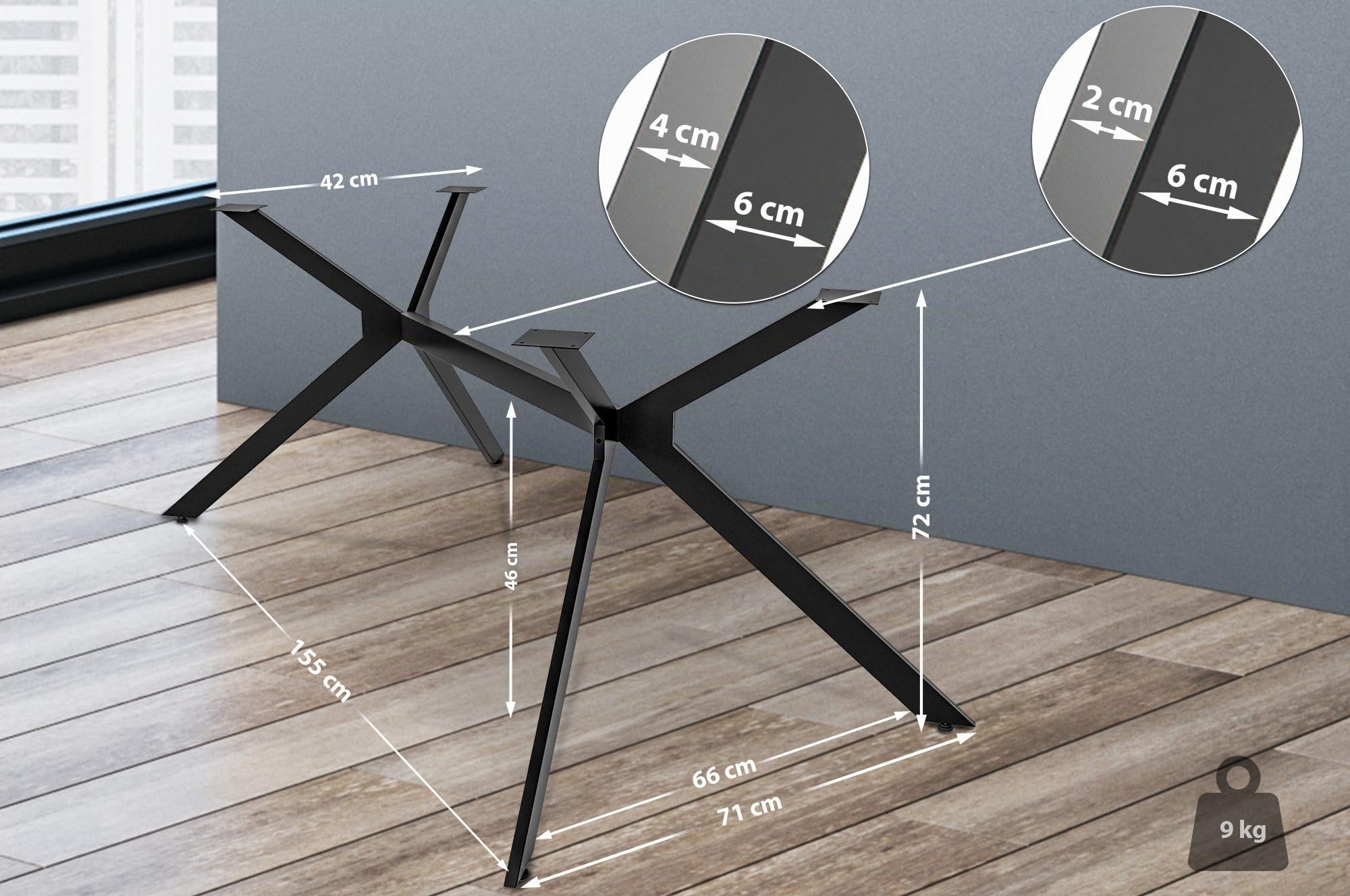 CLP Patas para Mesa Cascada metálica I Base Moderna de 4 Patas sin Tablero I Bastidor de Acero en Estilo Industrial, Color:Negro, Tamaño:M